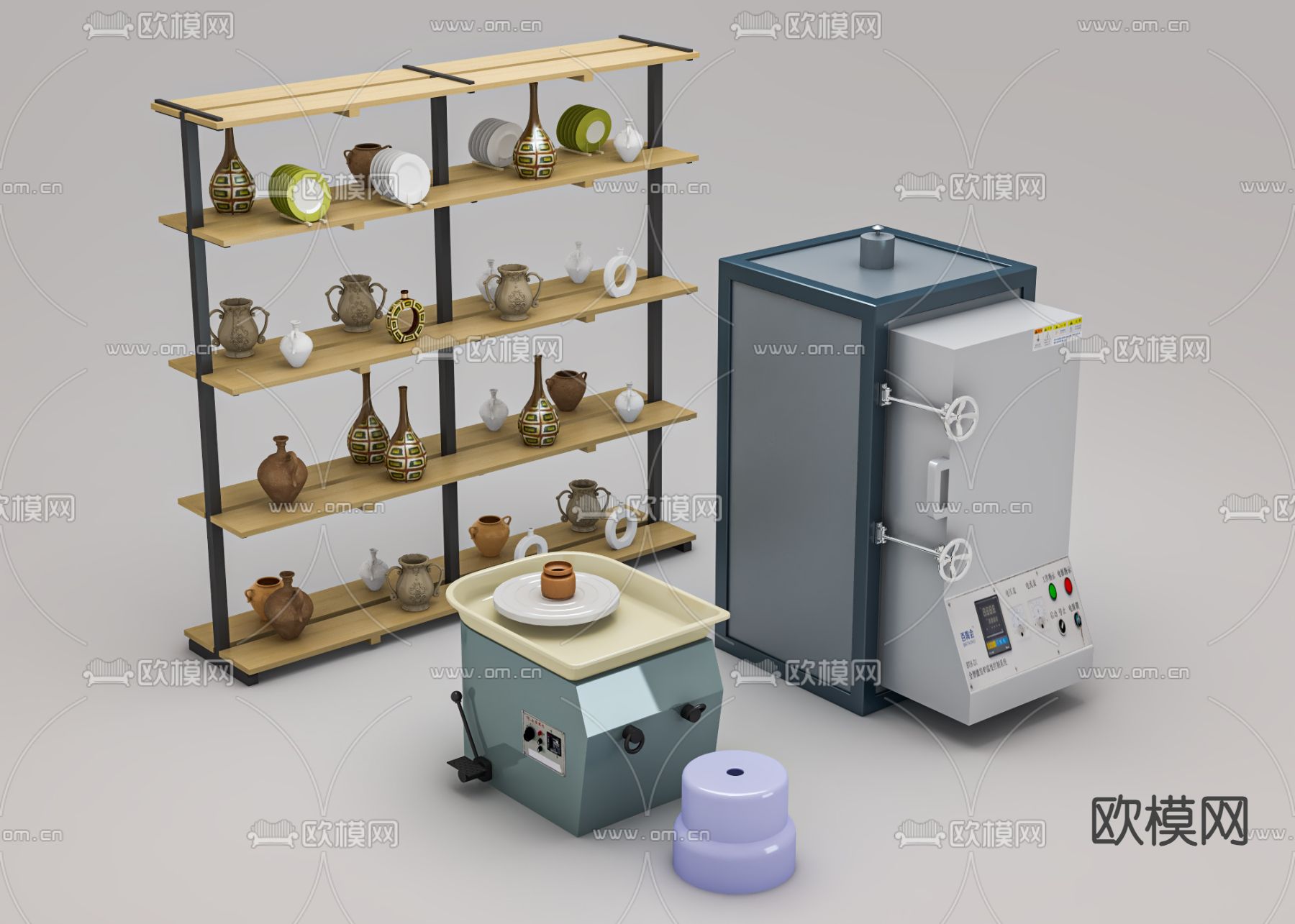 陶艺拉坯机 电窑机3d模型下载