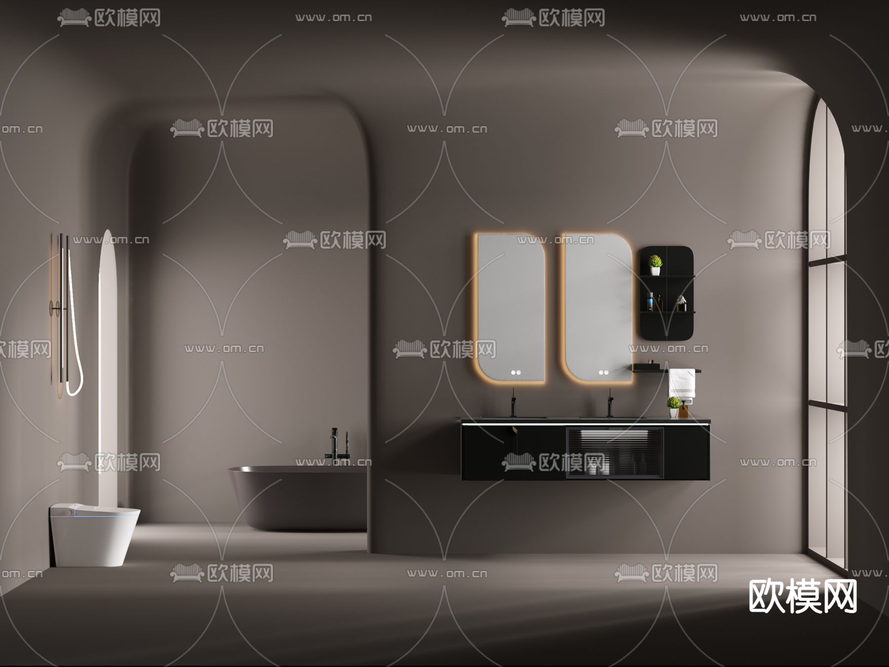 侘寂风台盆 双盆洗手台3d模型下载