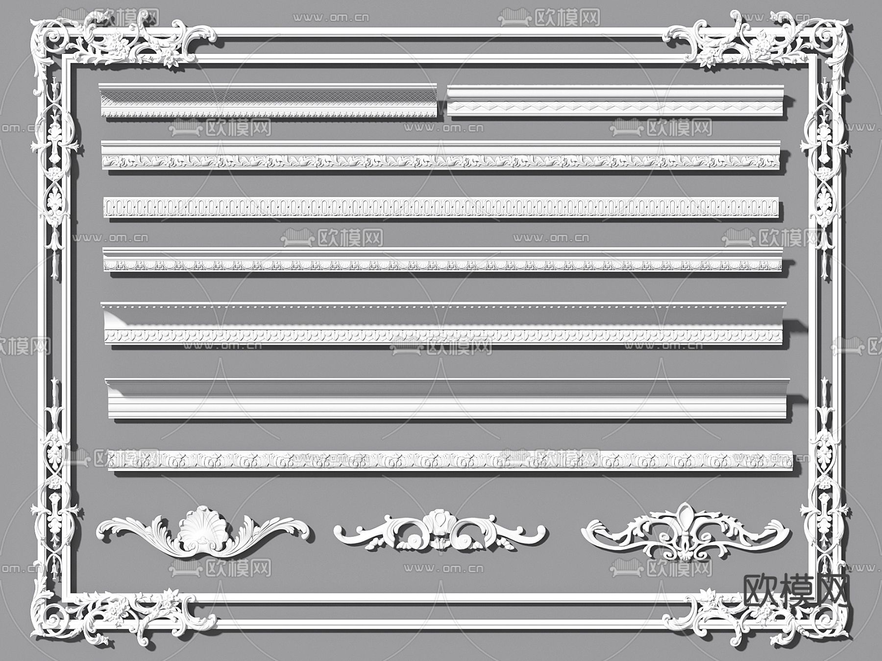 石膏线 雕花 角花su模型下载（渲染图1）