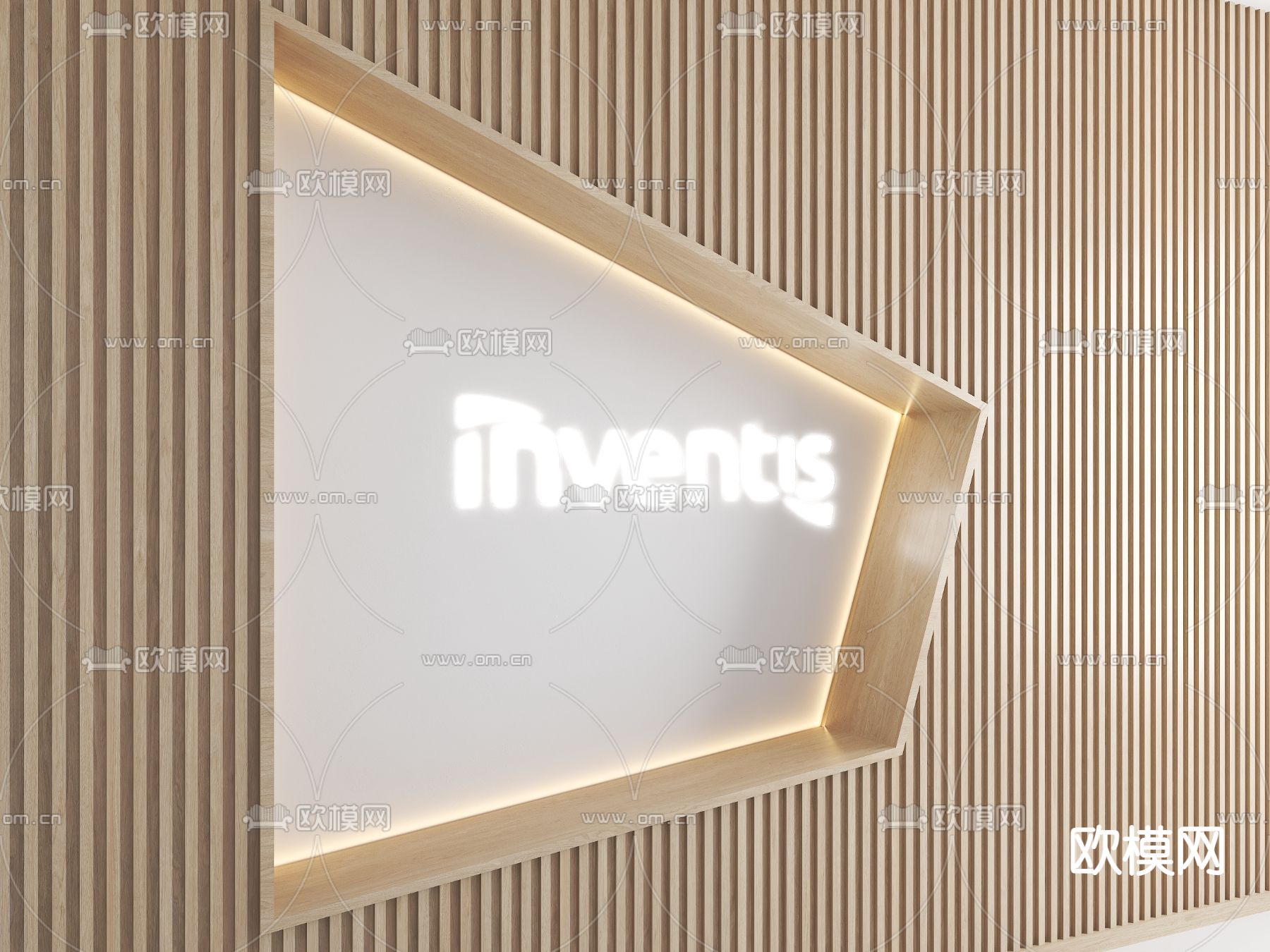 实木背景墙 格栅背景墙su模型下载（渲染图1）