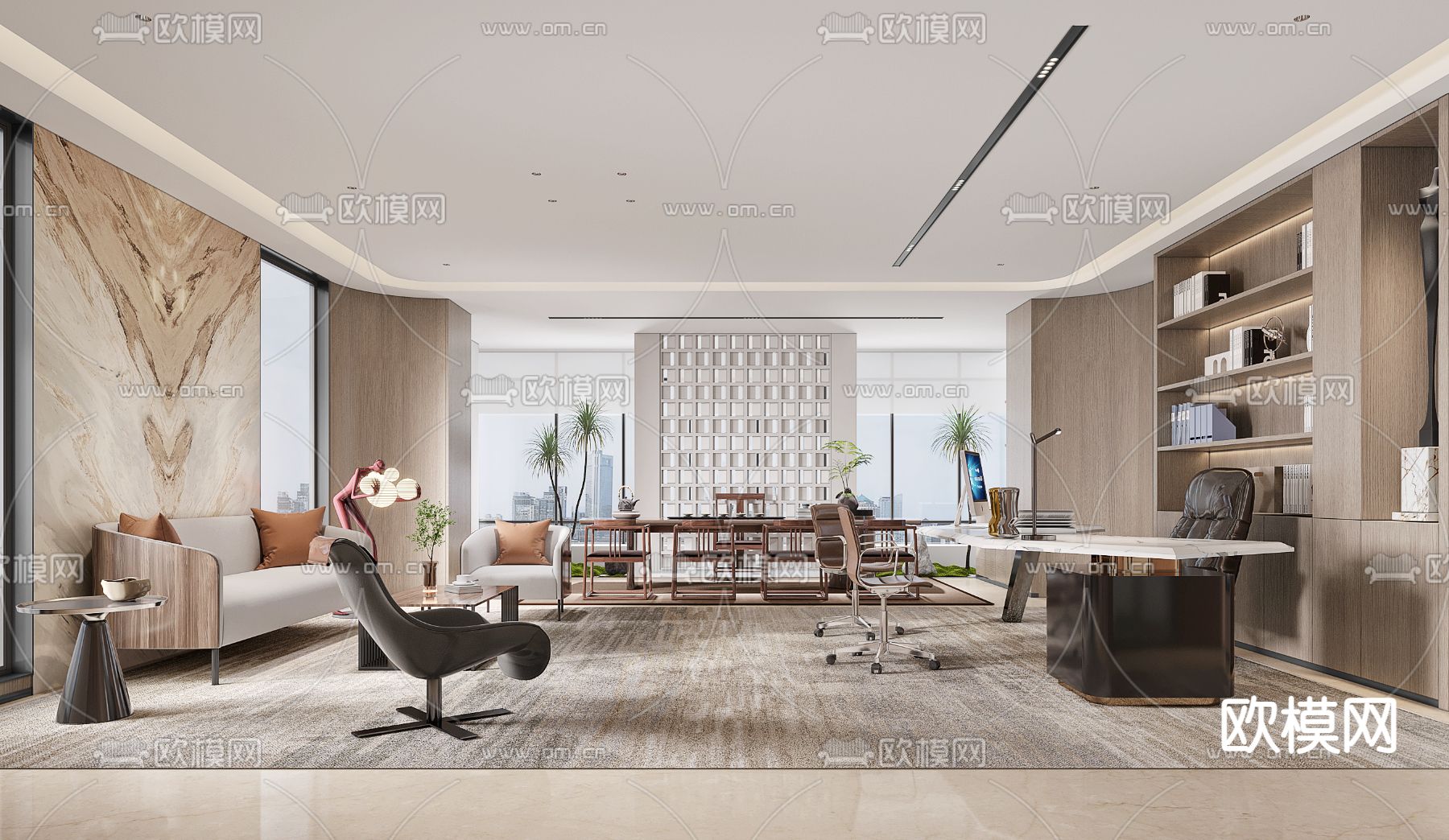 新中式董事长室 总经理室3d模型下载