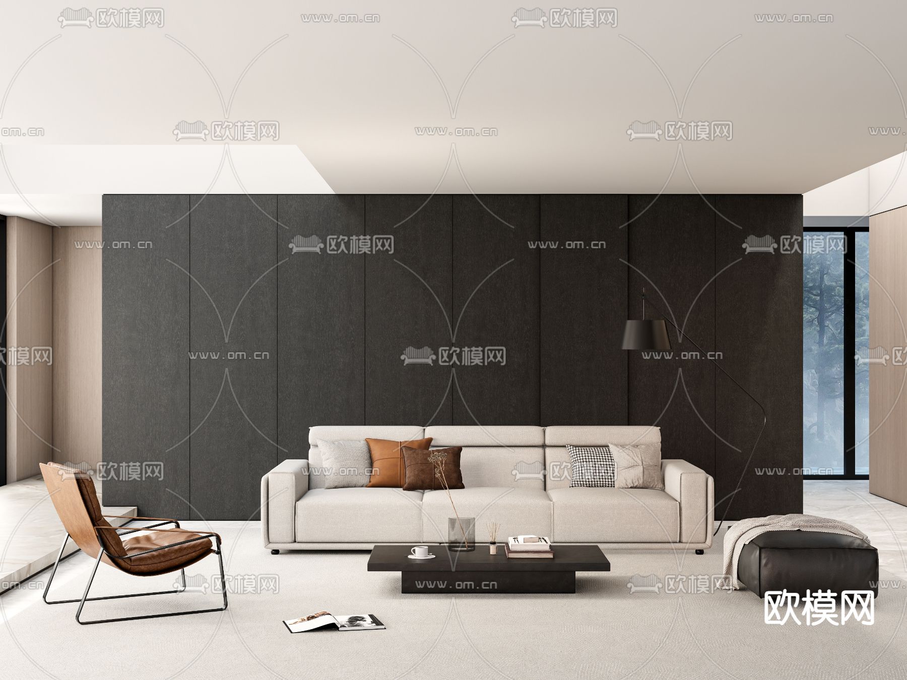 高级灰客厅su模型下载（渲染图1）