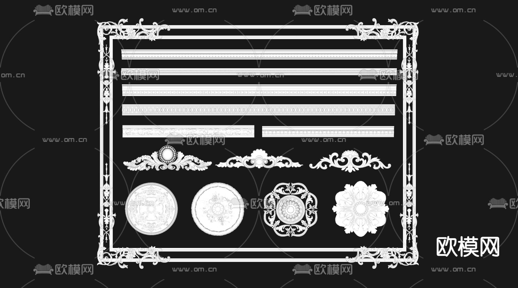 石膏线 灯盘 雕花su模型下载（渲染图2）