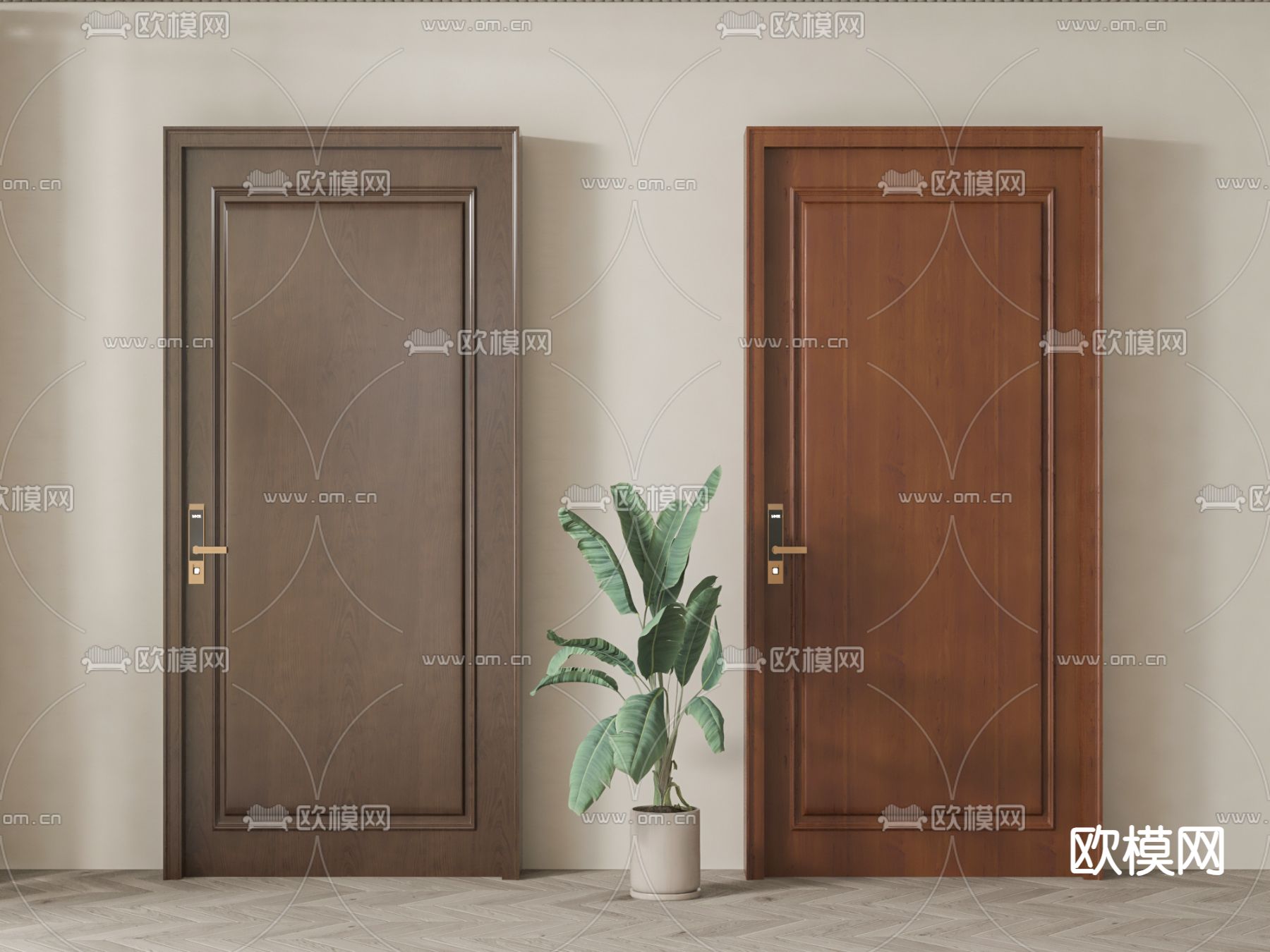 美式单开门木门 房门3d模型下载