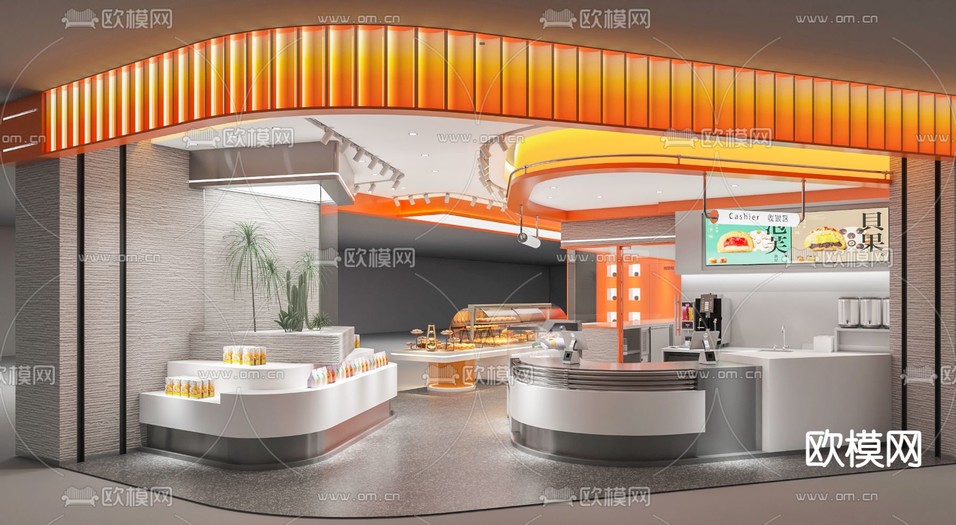 面包店 奶茶店su模型下载(渲染图1)