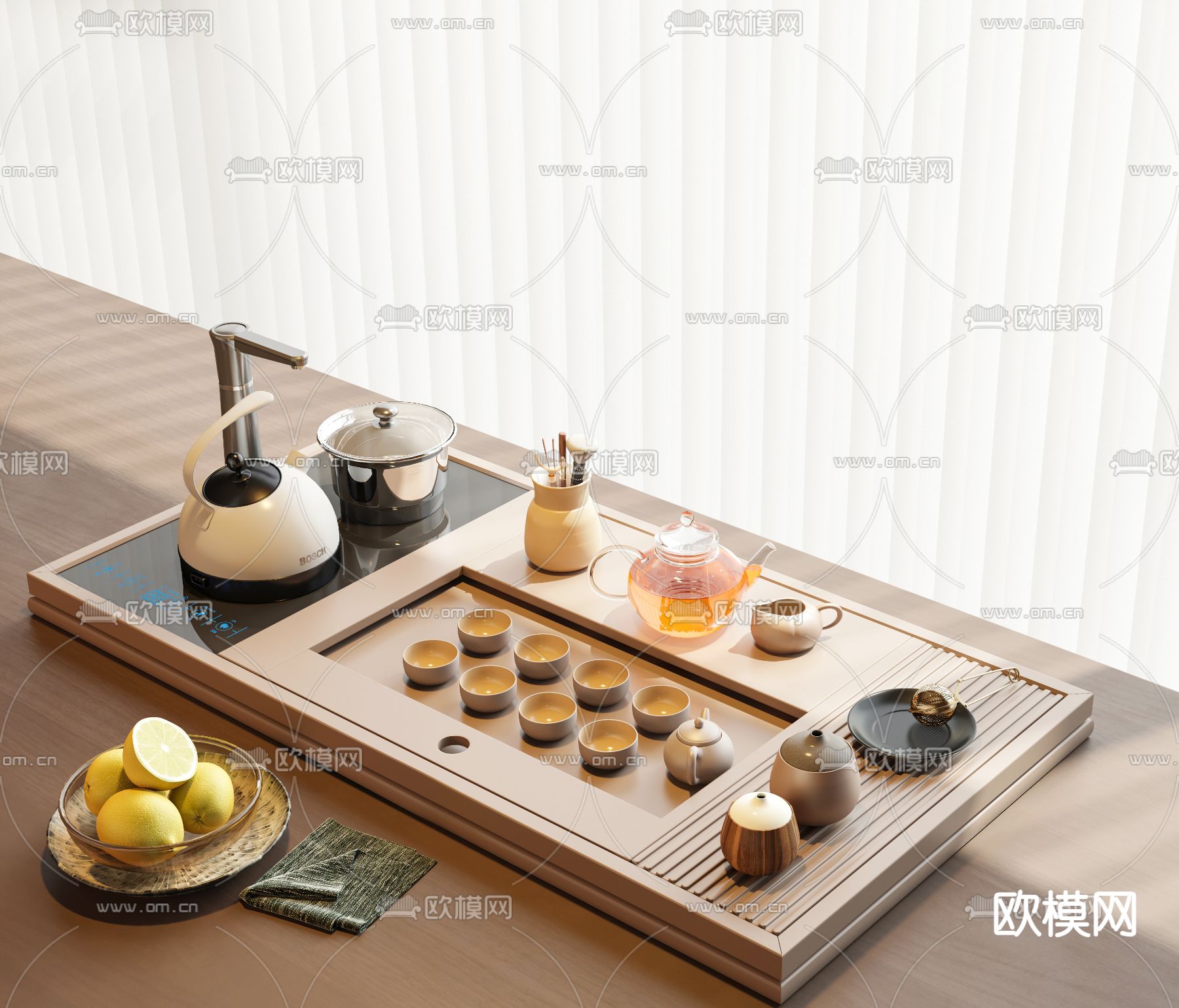 茶具 茶杯 烧水壶 电磁炉3d模型下载