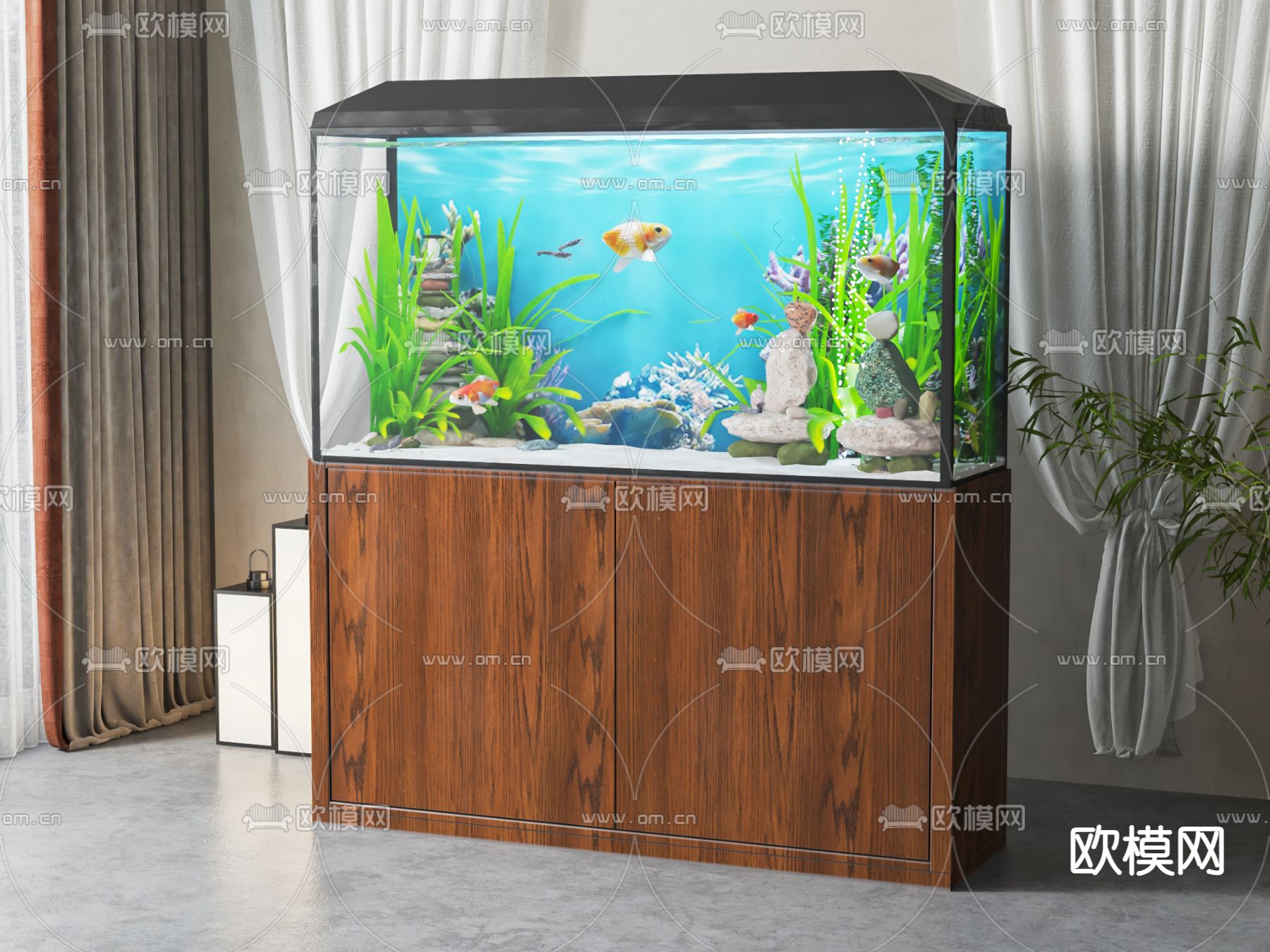 鱼缸 水族3d模型下载