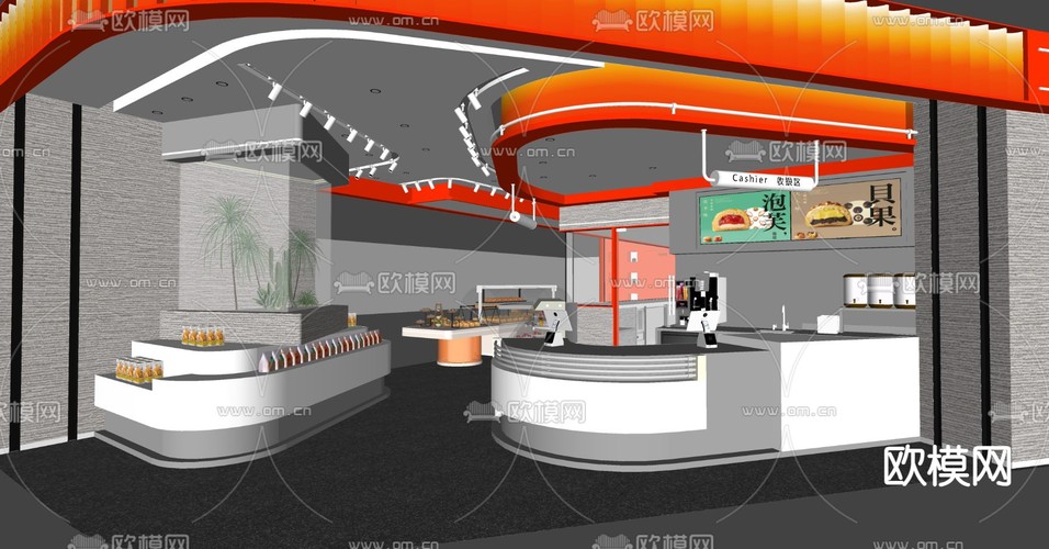 面包店 奶茶店su模型下载(渲染图2)