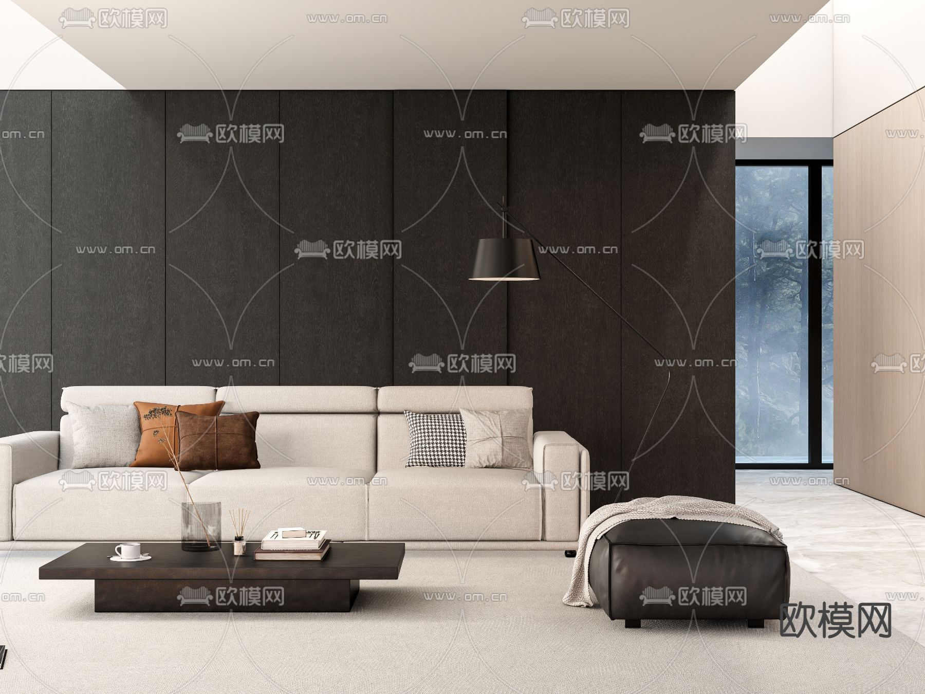 高级灰客厅su模型下载（渲染图3）