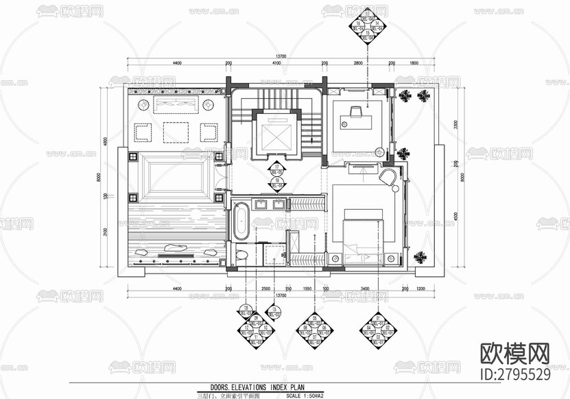 五層小別墅家裝室內(nèi)cad施工圖下載(渲染圖4)