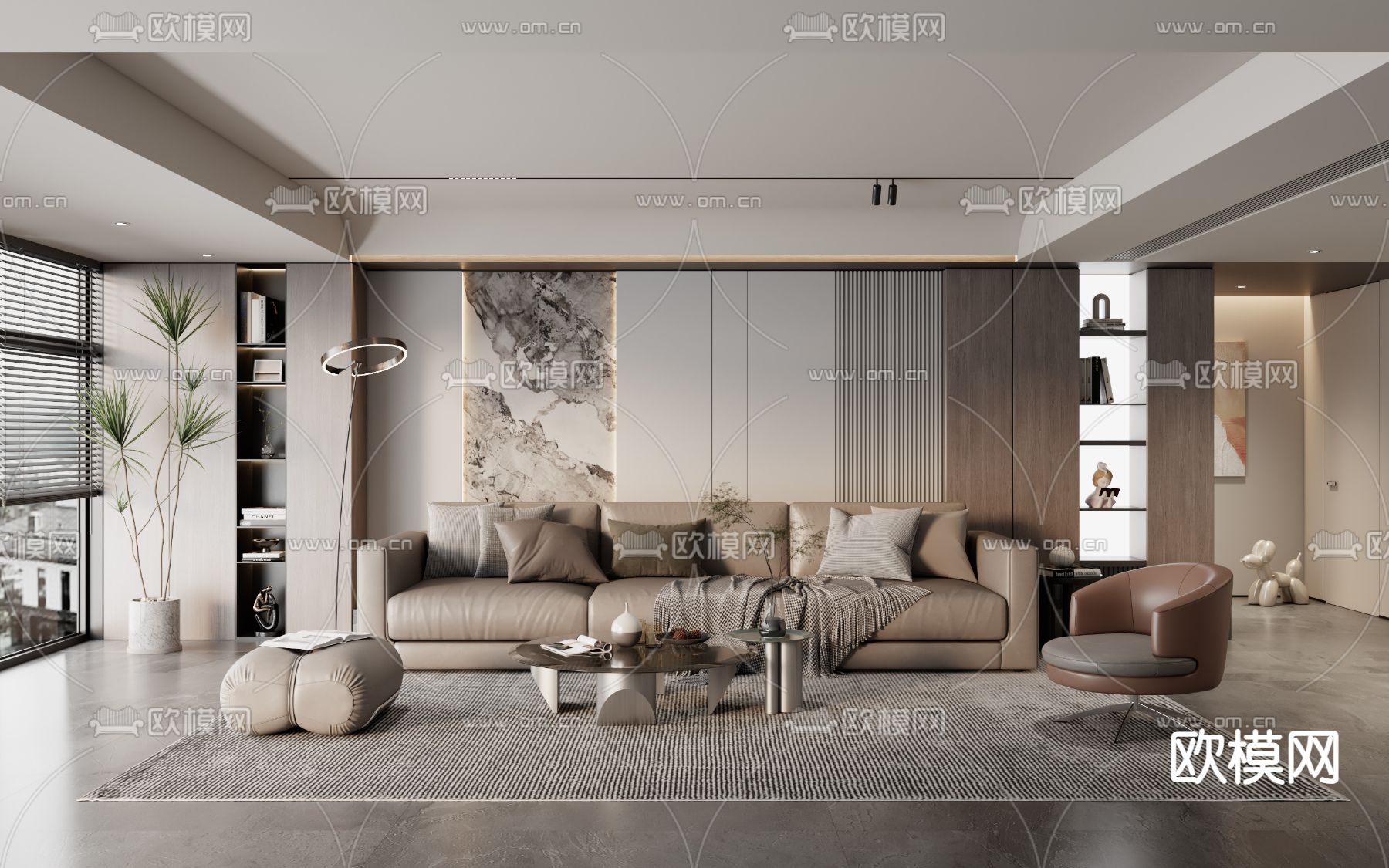 现代客厅3d模型下载_ID14226407_3dmax免费模型-欧模网