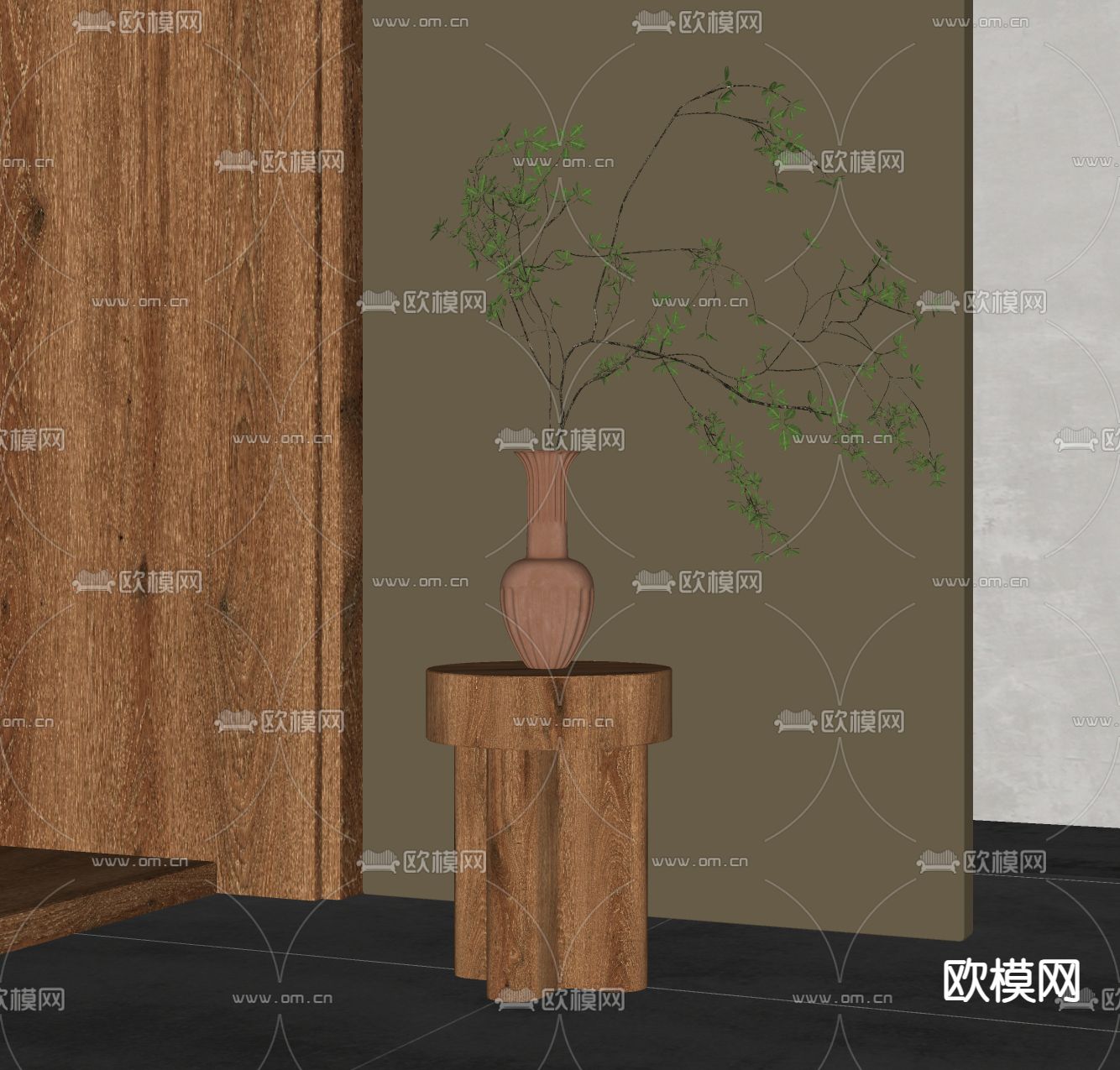 侘寂风花瓶花艺su模型