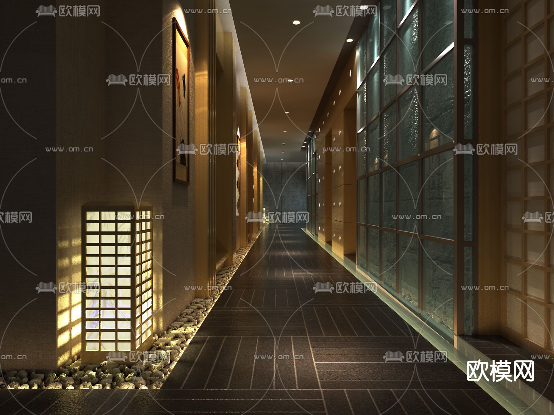 日式会所走道3d模型下载