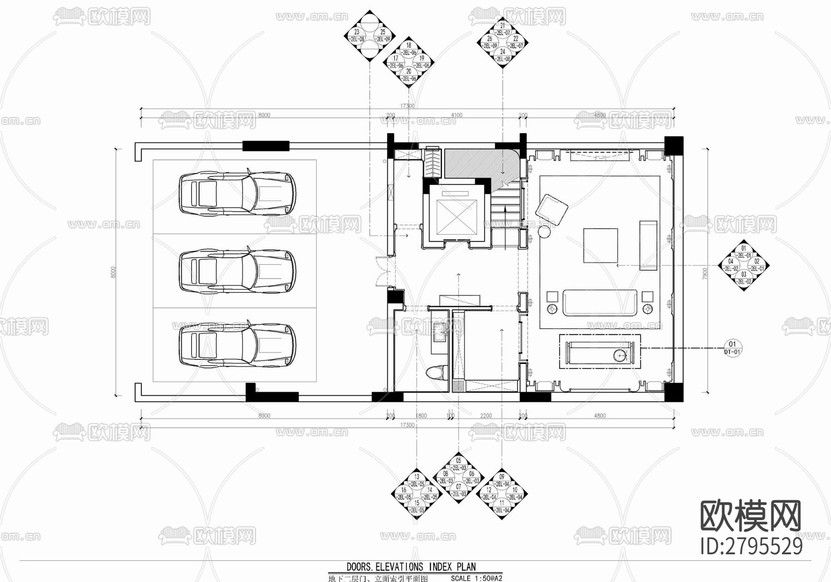 五層小別墅家裝室內(nèi)cad施工圖下載(渲染圖3)