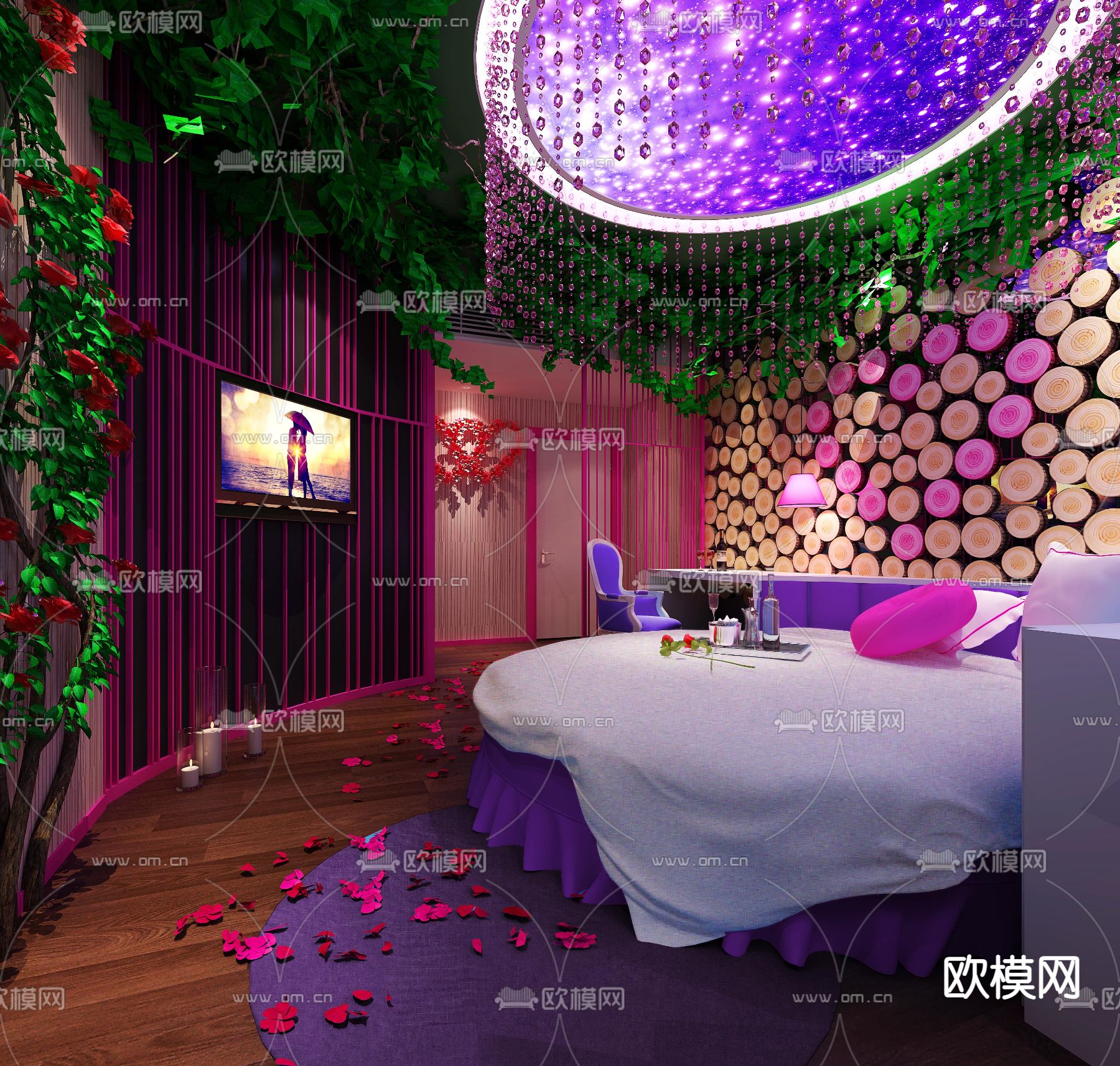 酒店客房 圆床房3d模型下载