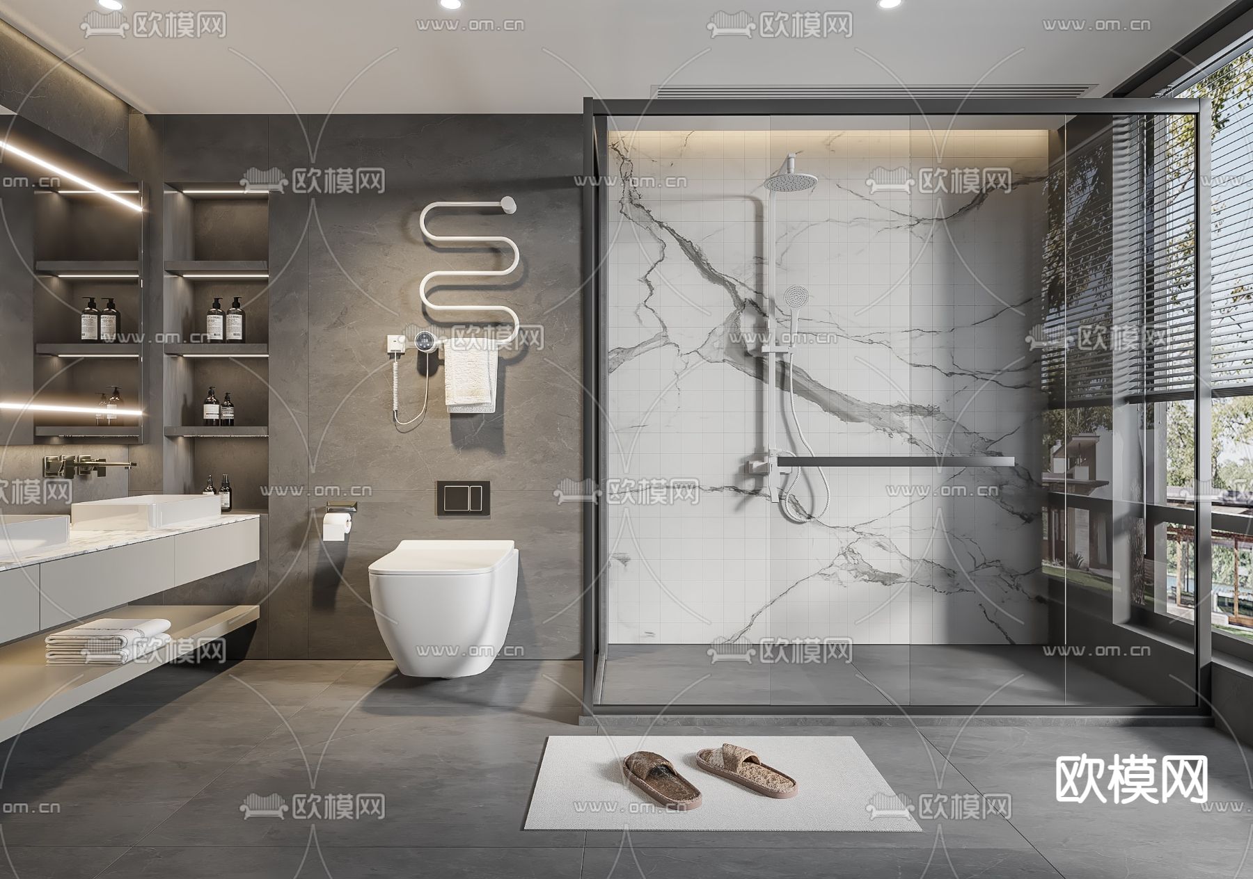 高级灰卫生间 浴室3d模型下载
