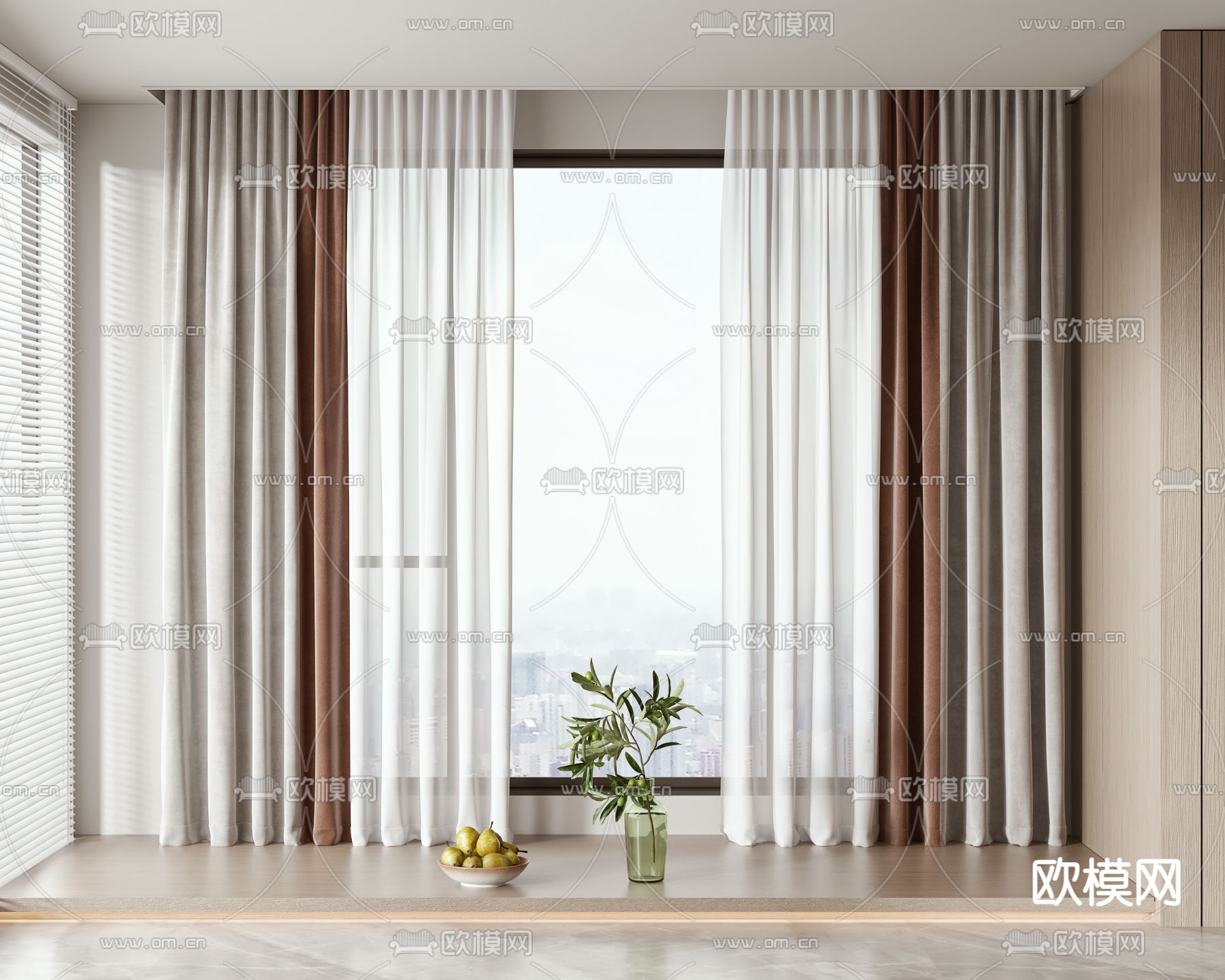 素色窗帘 纱帘3d模型下载