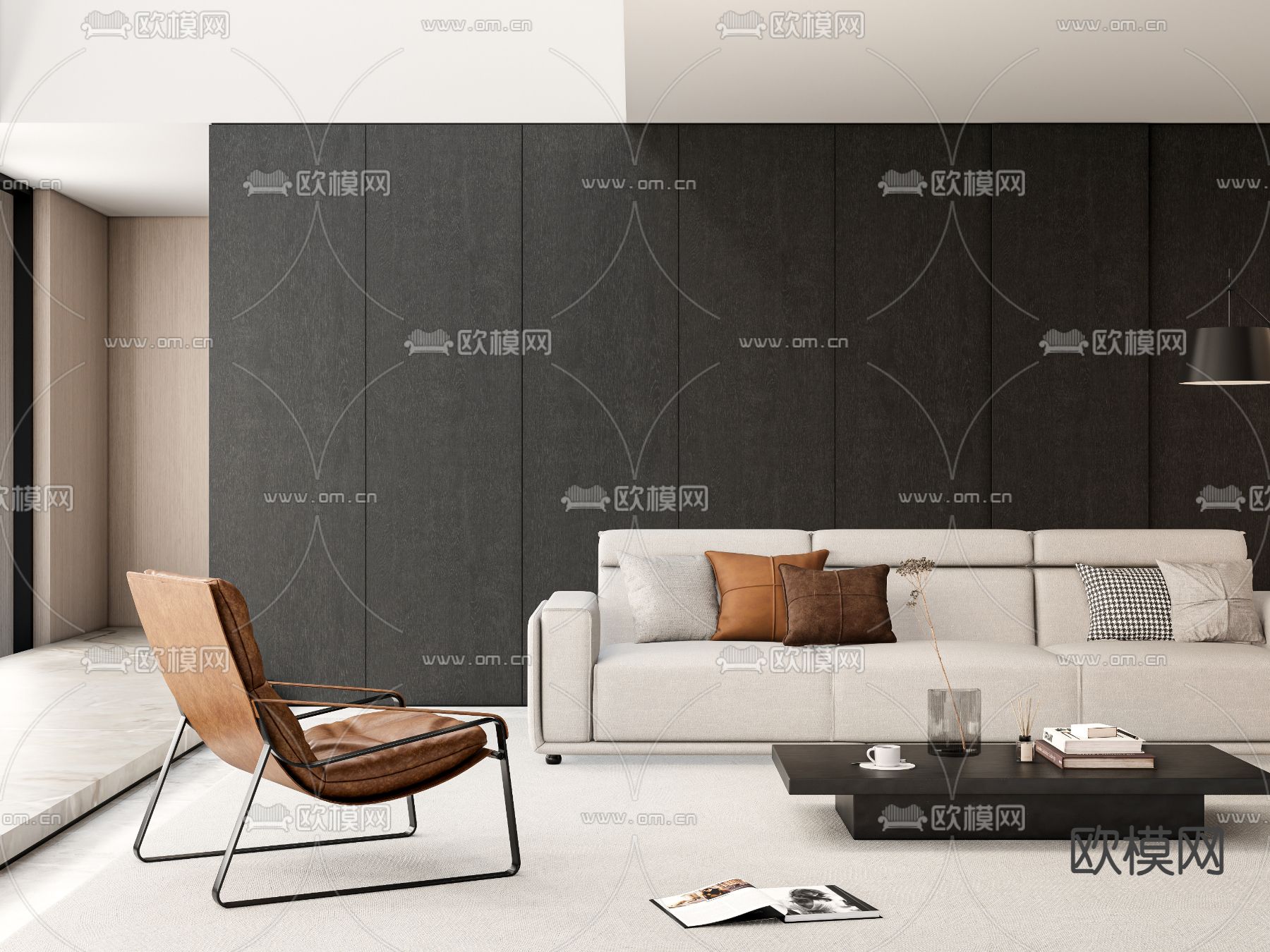 高级灰客厅su模型下载（渲染图2）