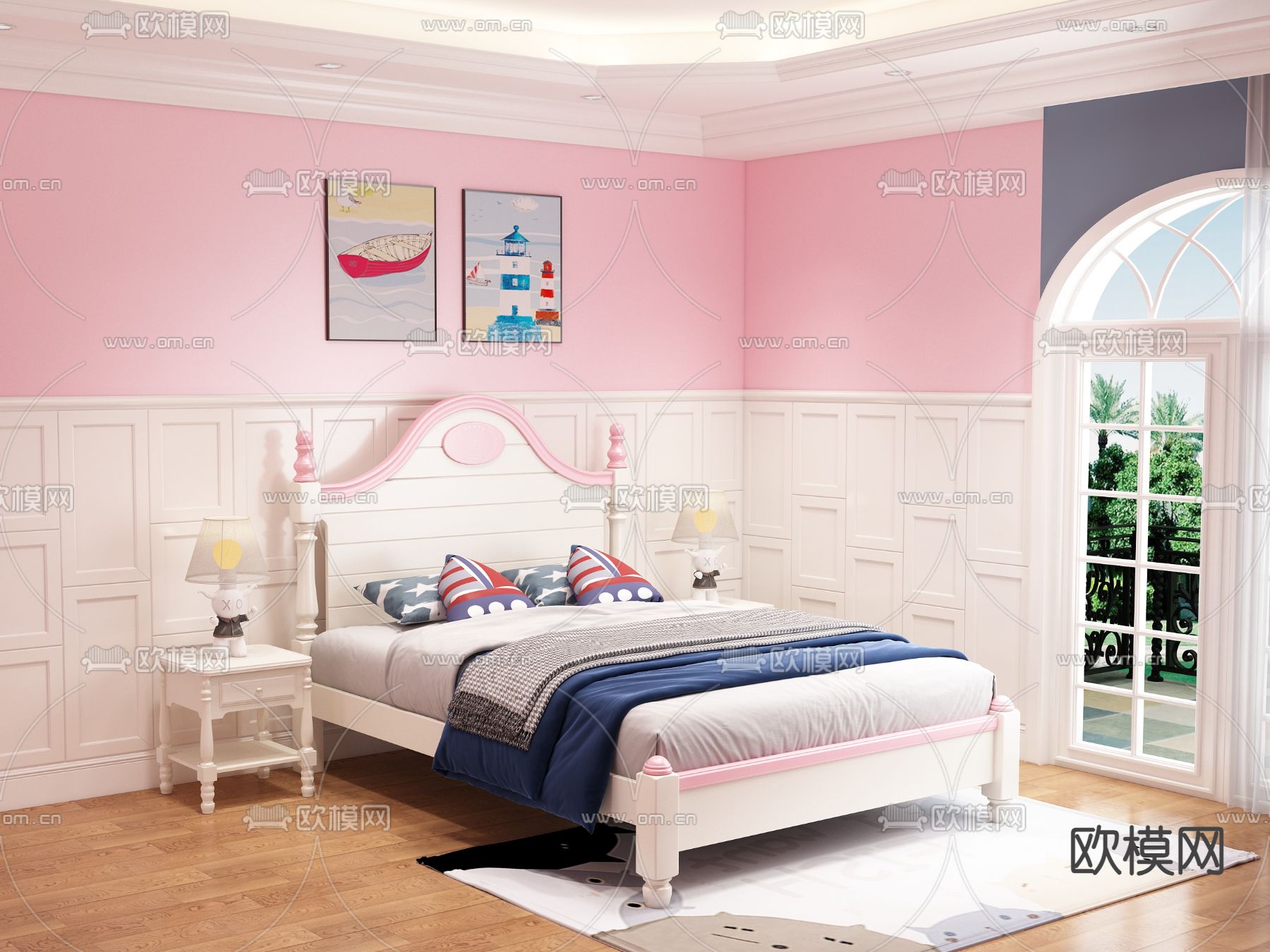 地中海儿童床 小孩床3d模型下载（渲染图1）