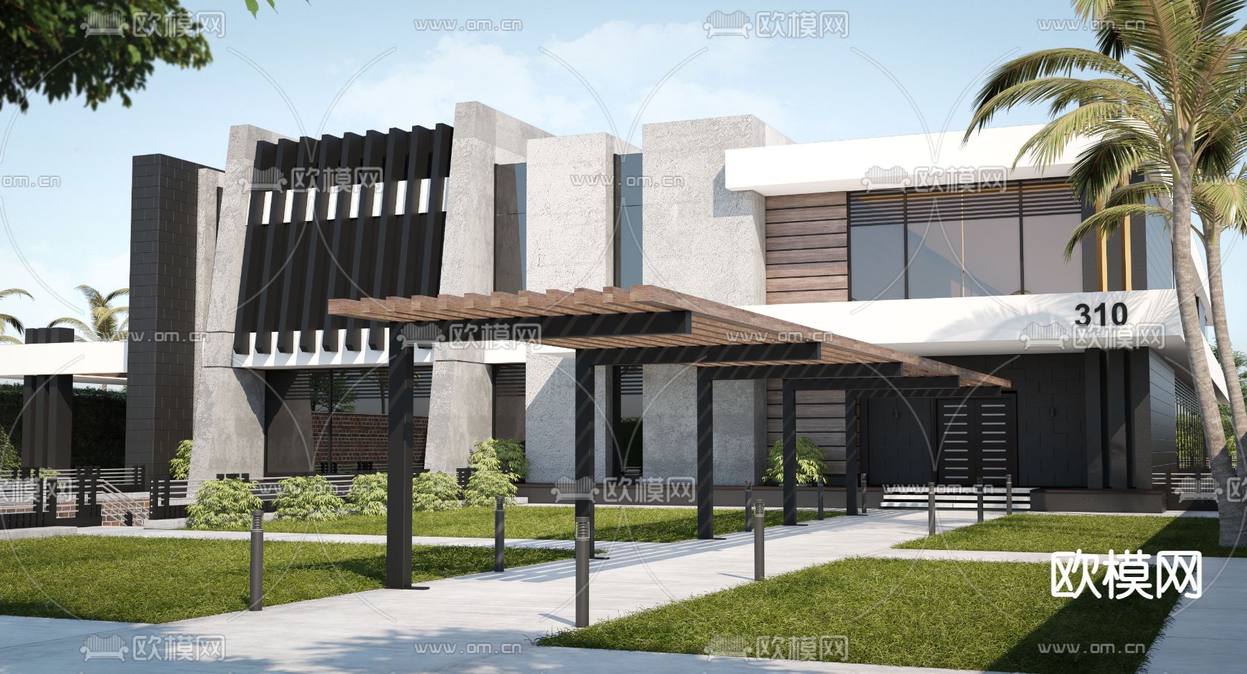 现代别墅外观3d模型下载（渲染图4）