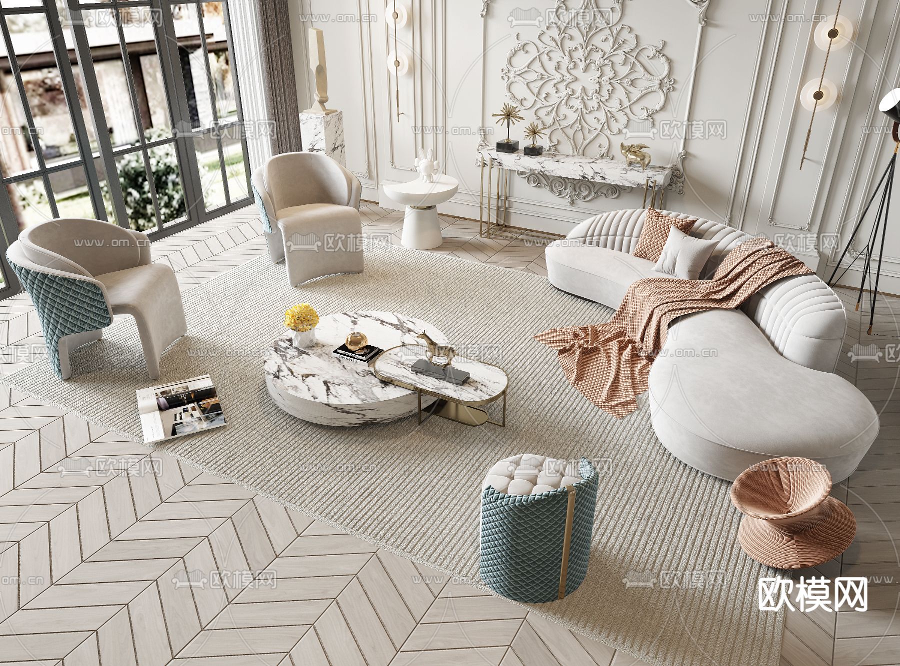 法式组合沙发3d模型下载