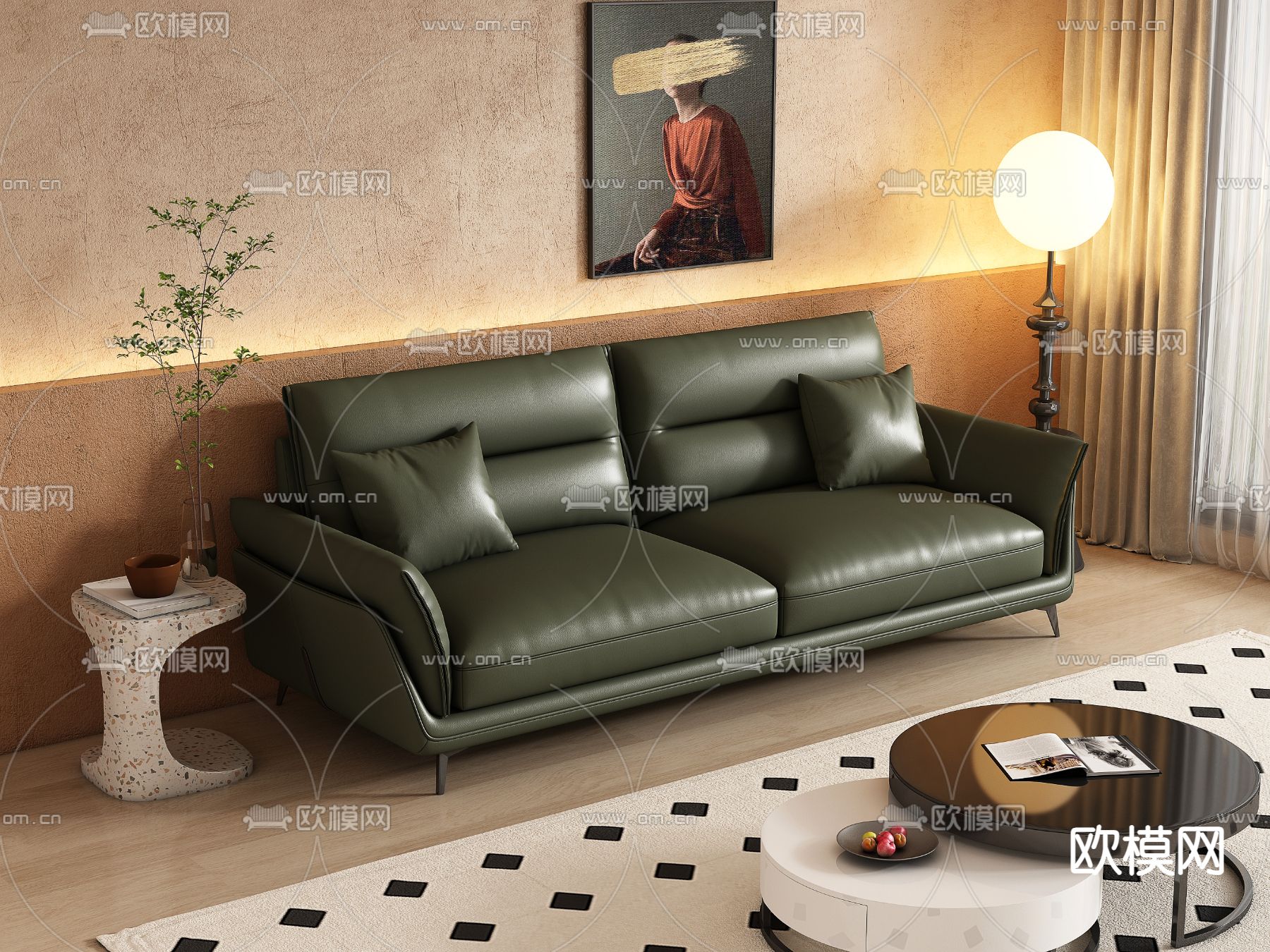 皮革沙发 双人沙发3d模型下载
