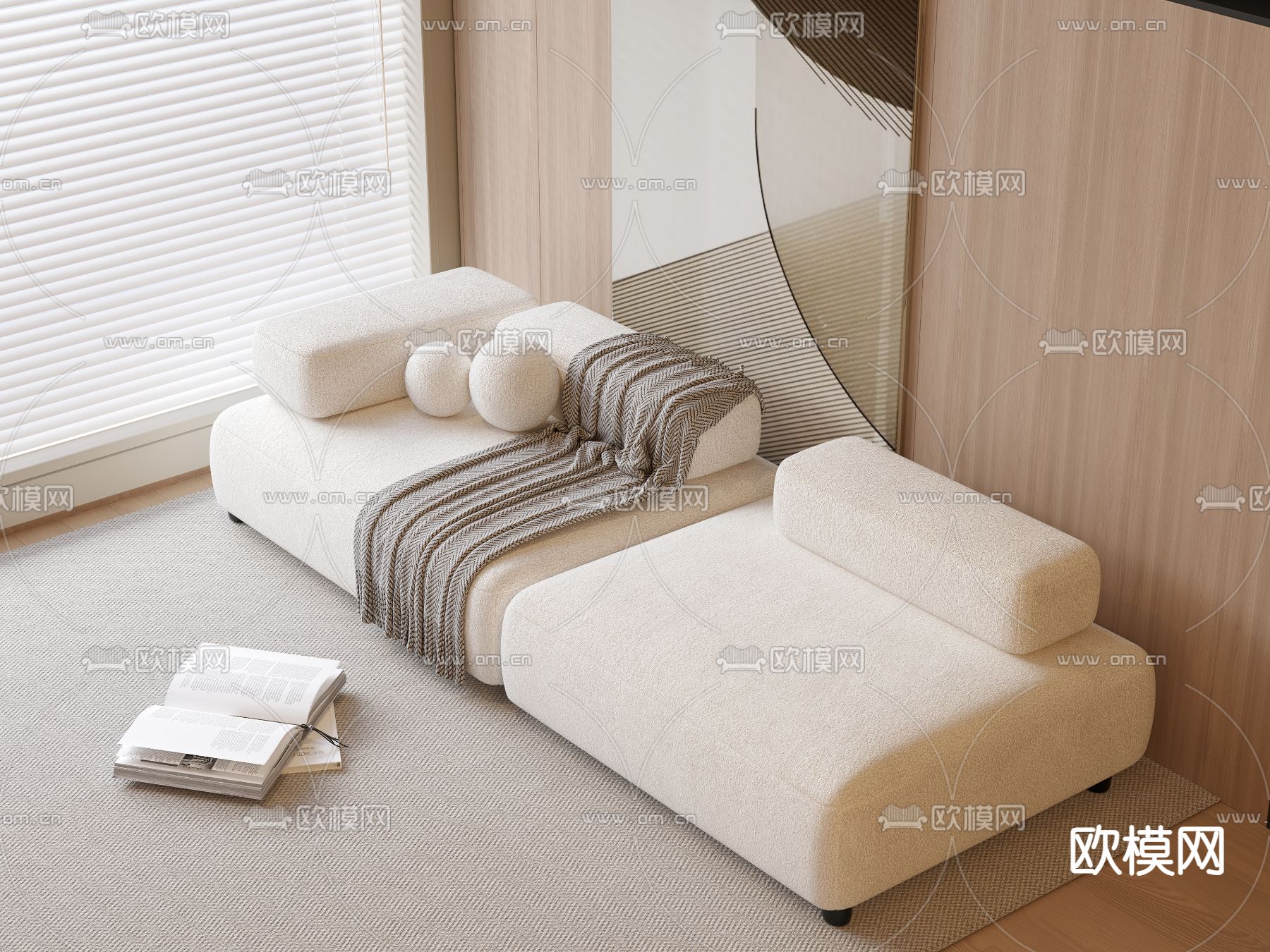 奶油风沙发 双人沙发3d模型下载