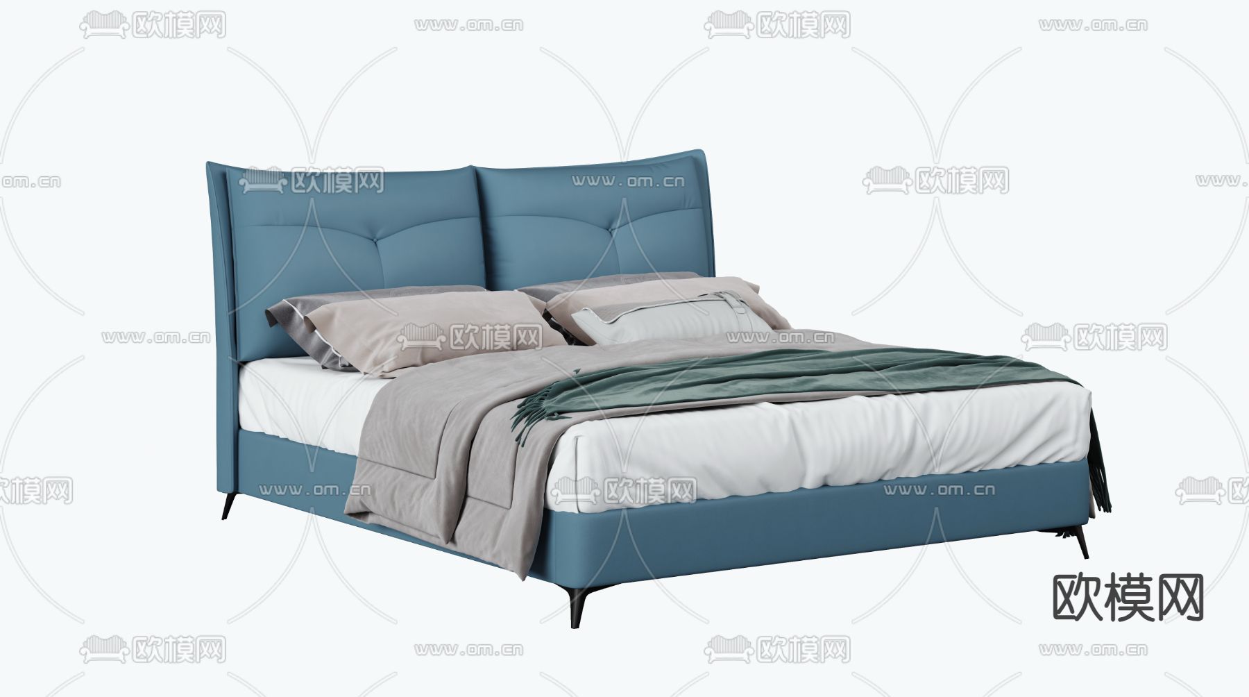 轻奢双人床3d模型下载（渲染图4）