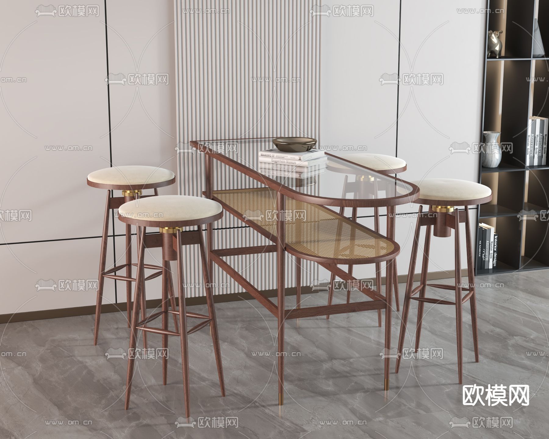 新中式吧台桌椅3d模型下载