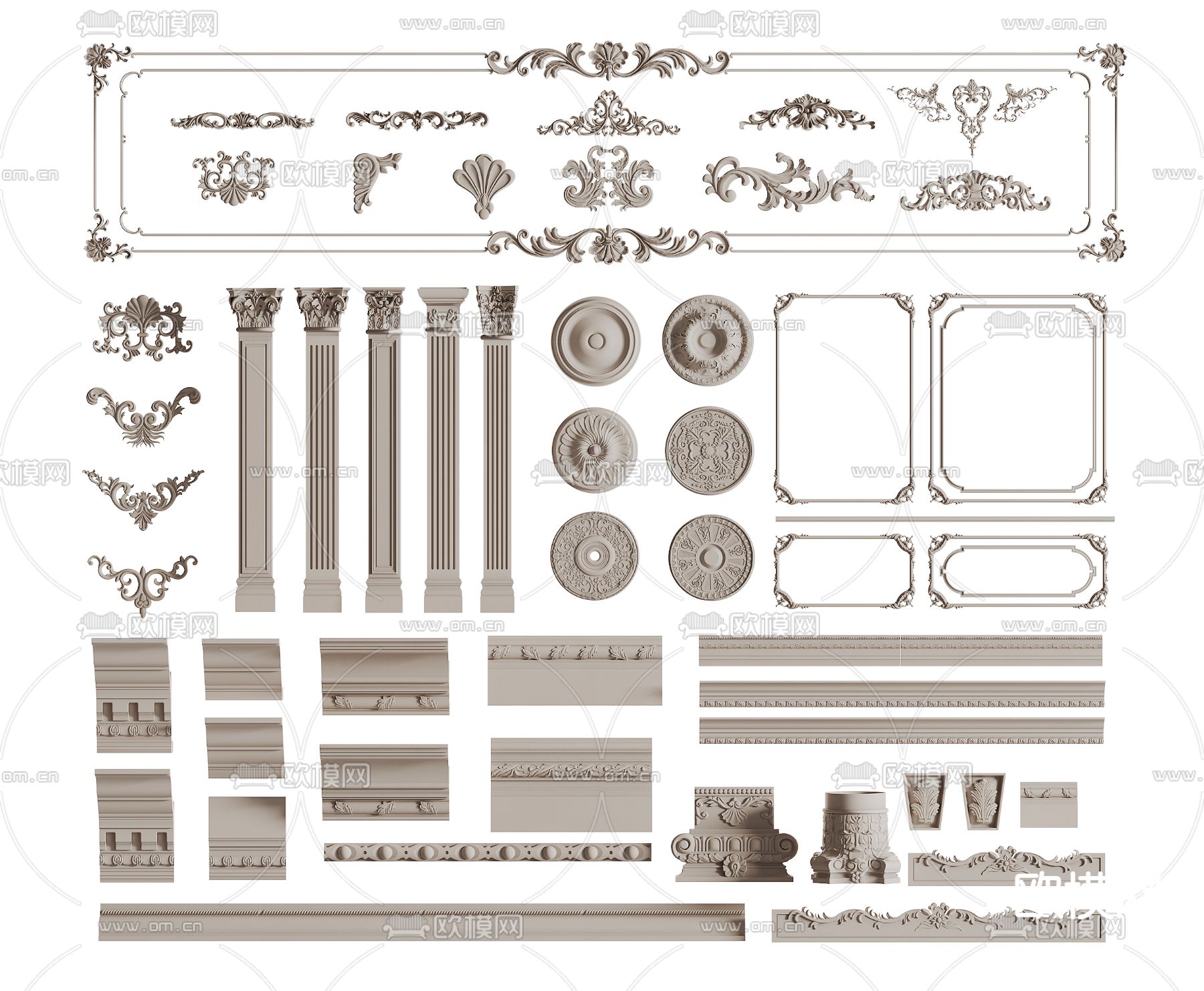 欧式雕花 石膏线 脚线 柱子 灯盘3d模型下载