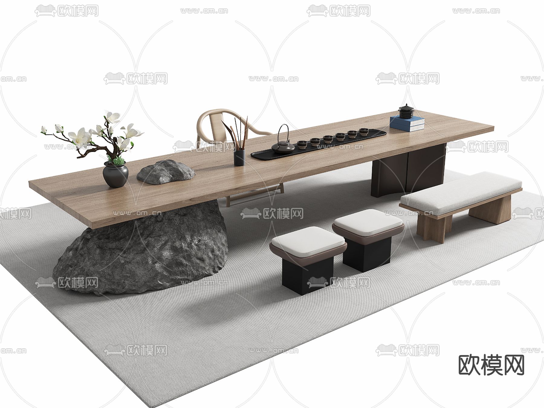 新中式茶桌 茶台3d模型下载