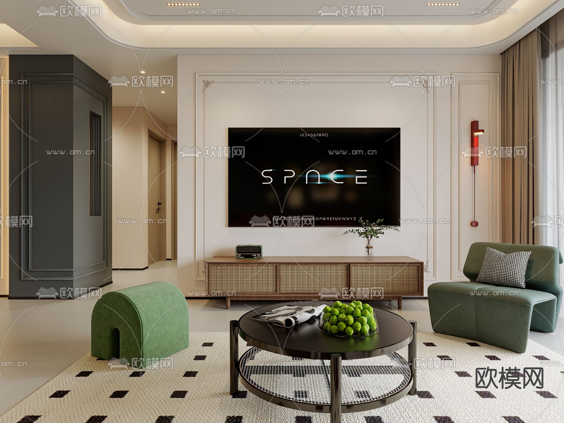 美式客厅 餐厅3d模型下载（渲染图3）