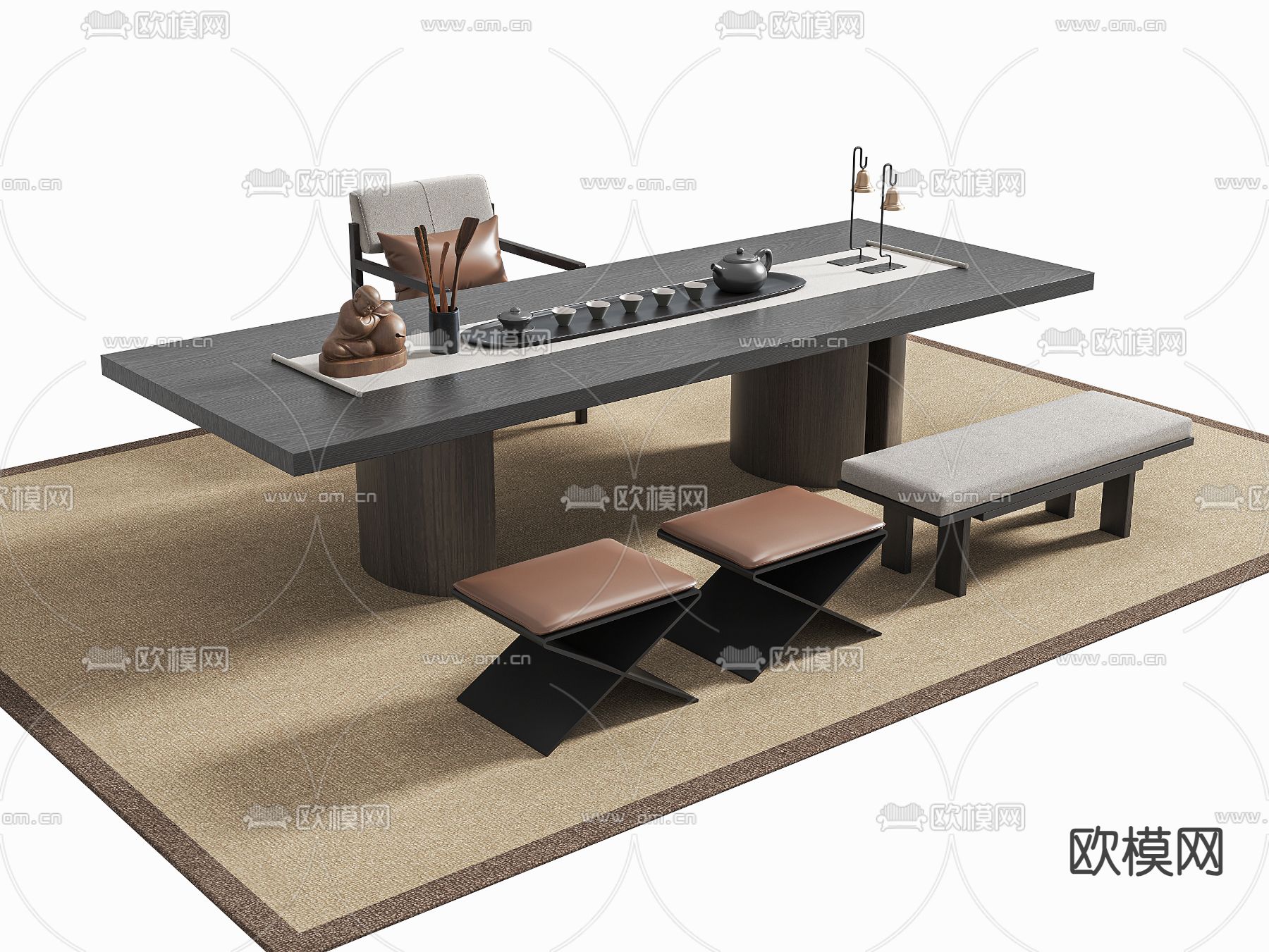 新中式茶桌 茶台3d模型下载