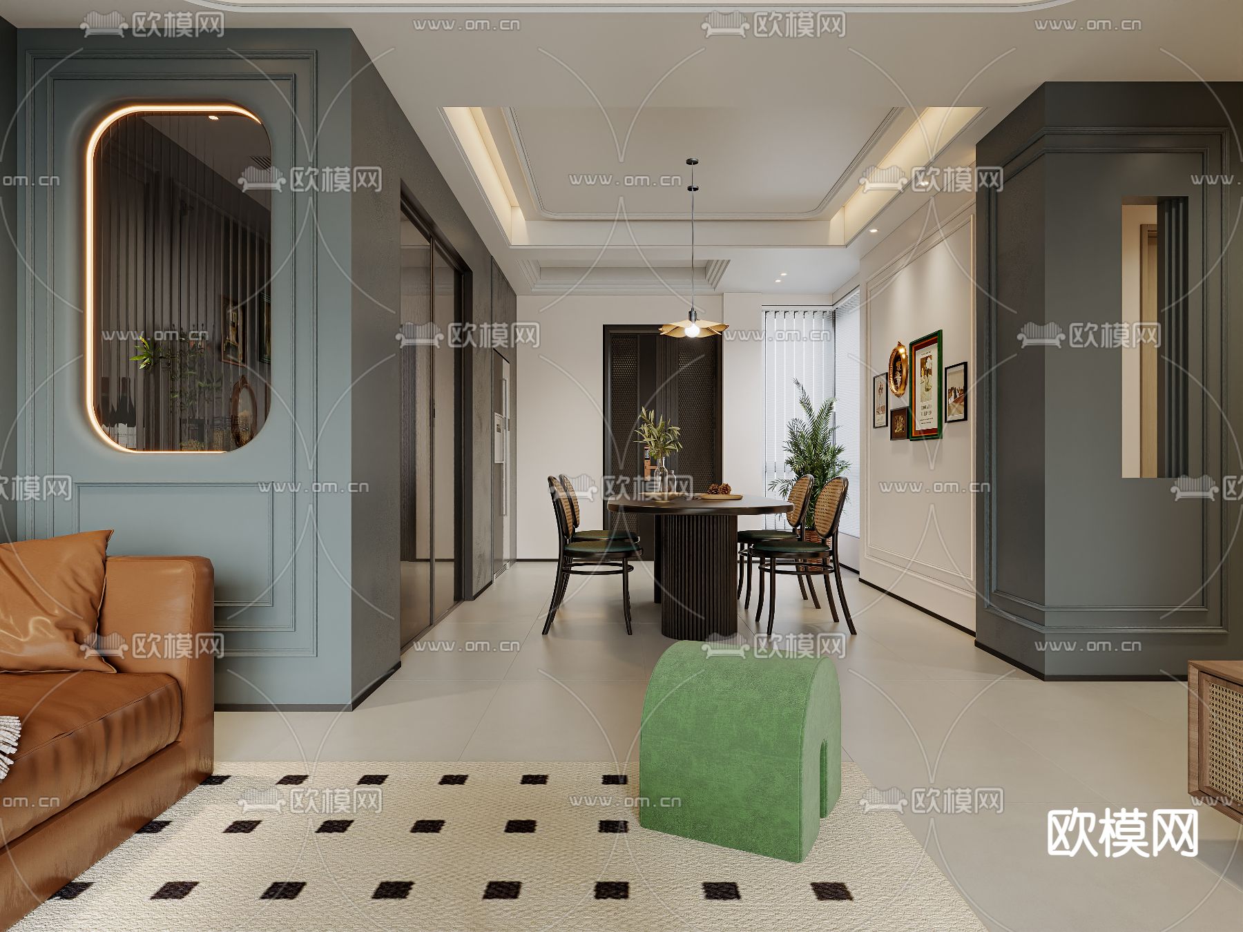 美式客厅 餐厅3d模型下载（渲染图4）