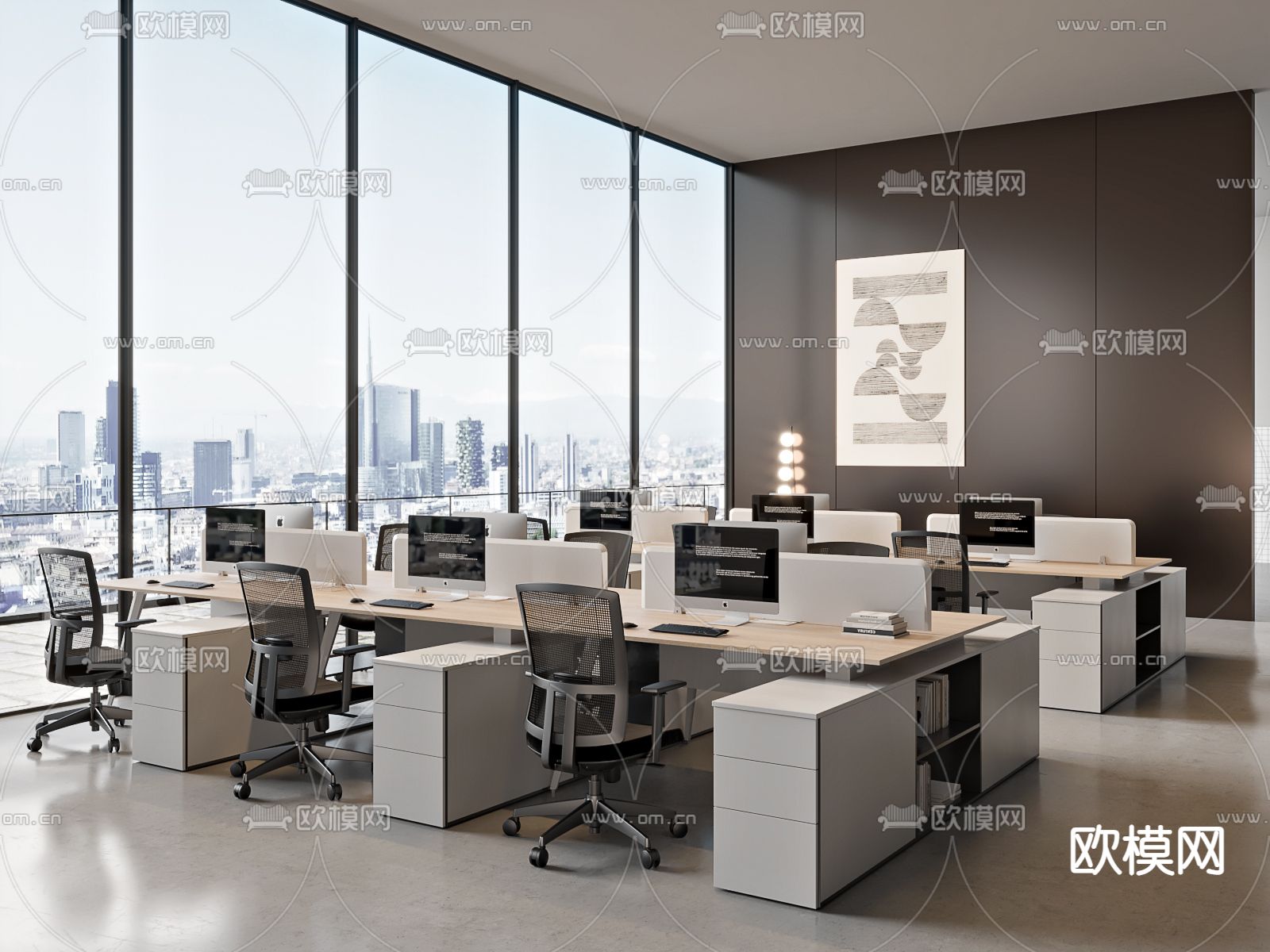 公共办公区 办公桌椅3d模型下载_ID14227558_3dmax免费模型-欧模网