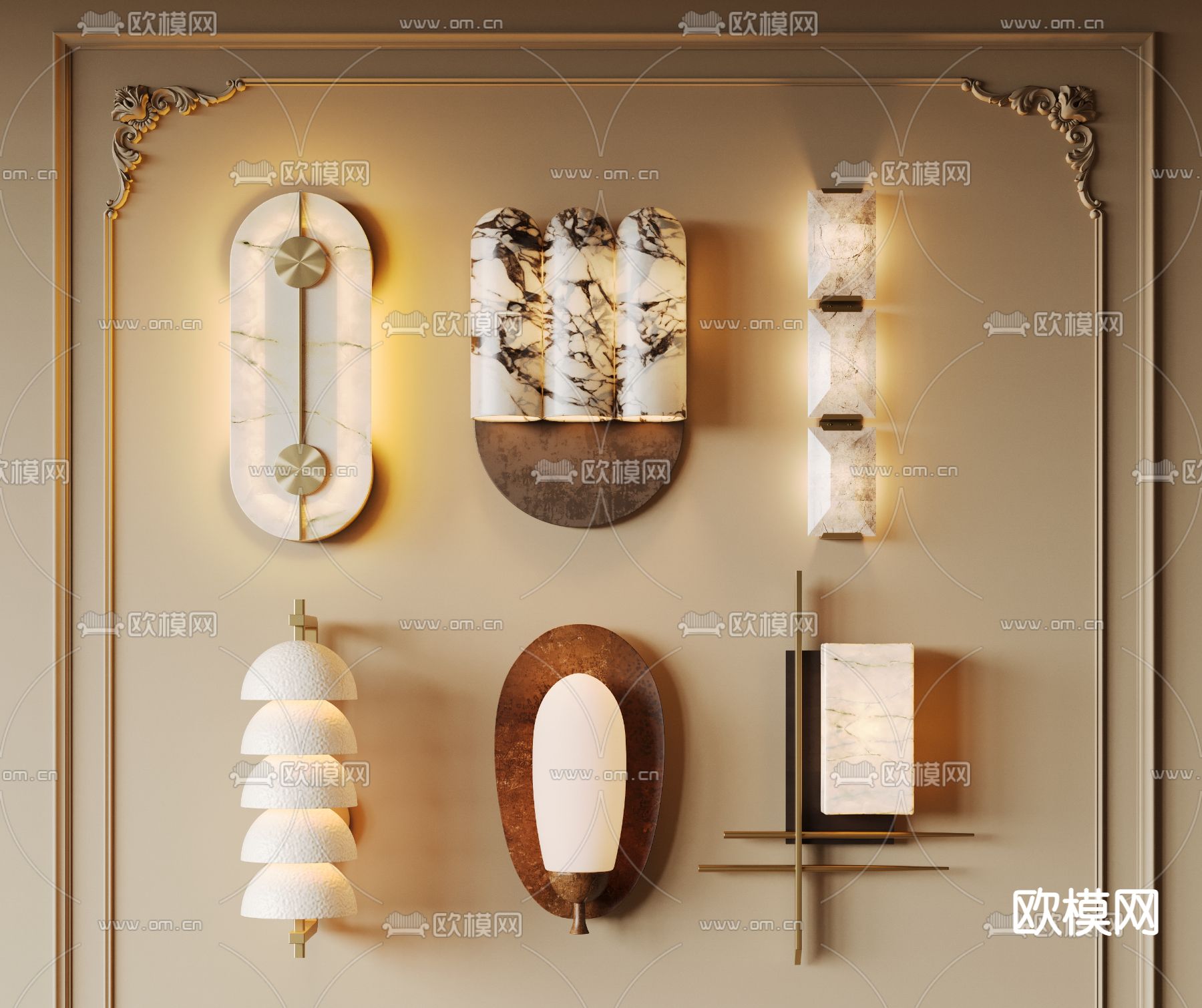 中古风壁灯3d模型下载