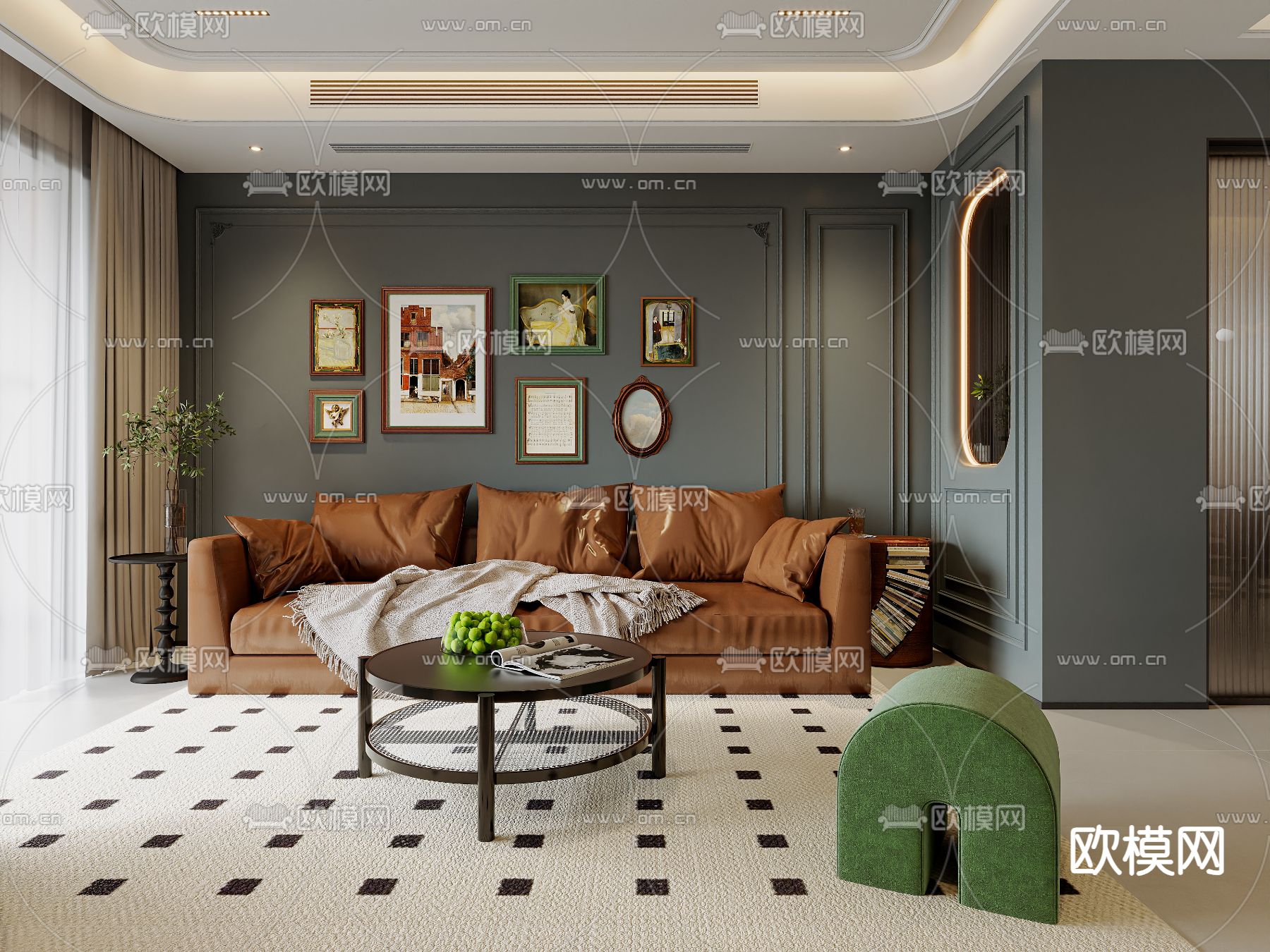 美式客厅 餐厅3d模型下载（渲染图1）