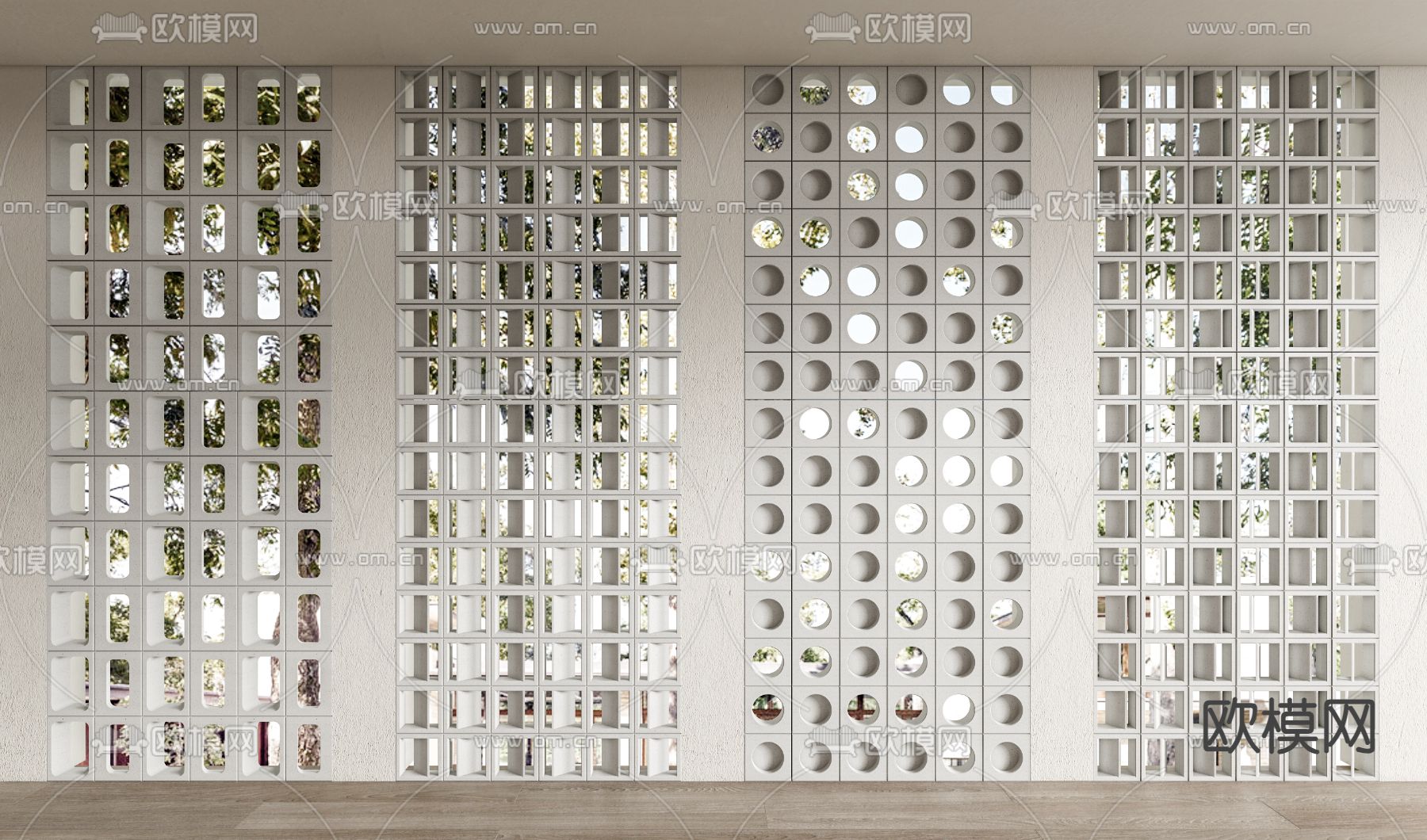 水泥砖屏风 镂空砖隔断3d模型下载