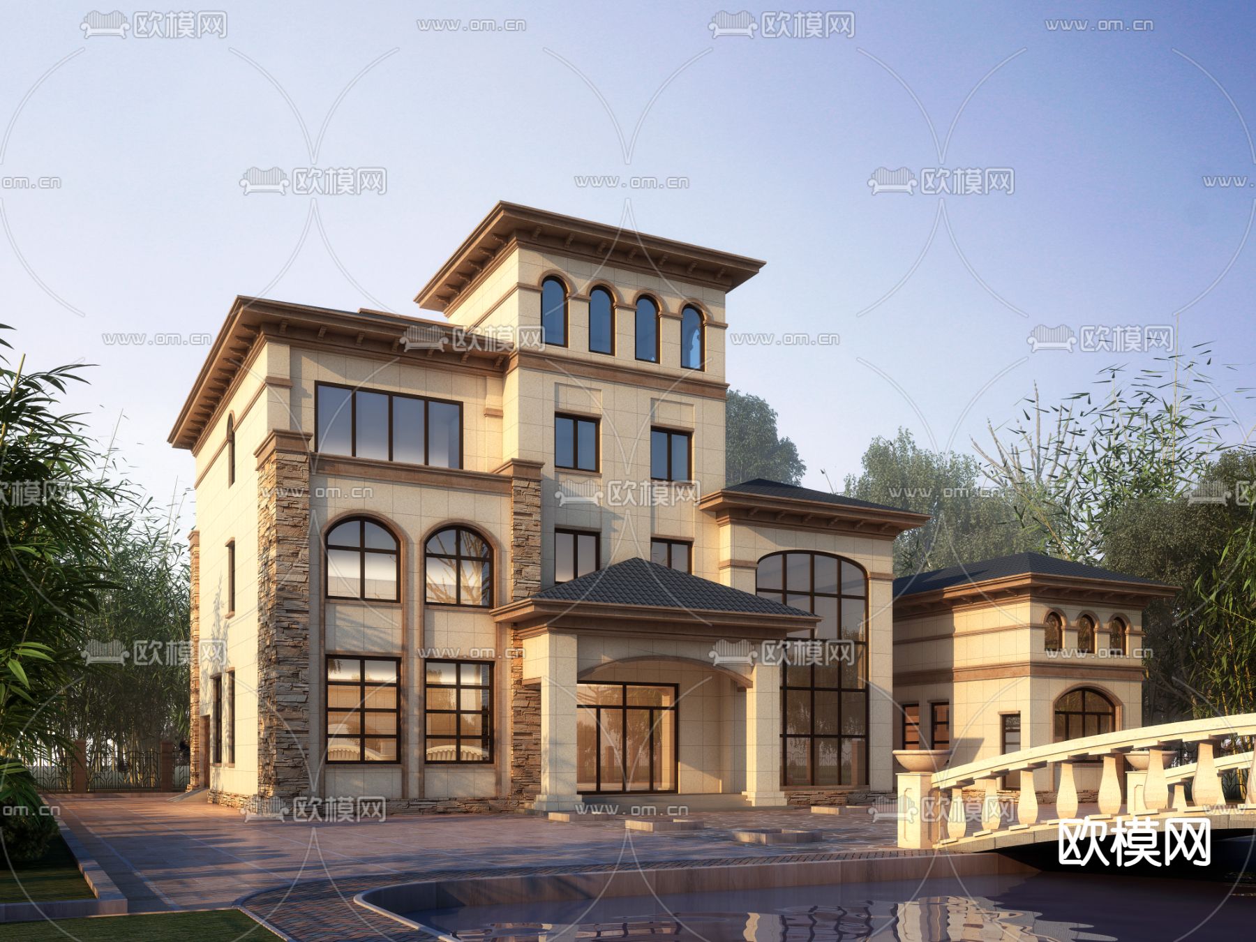 简欧别墅外观3d模型下载