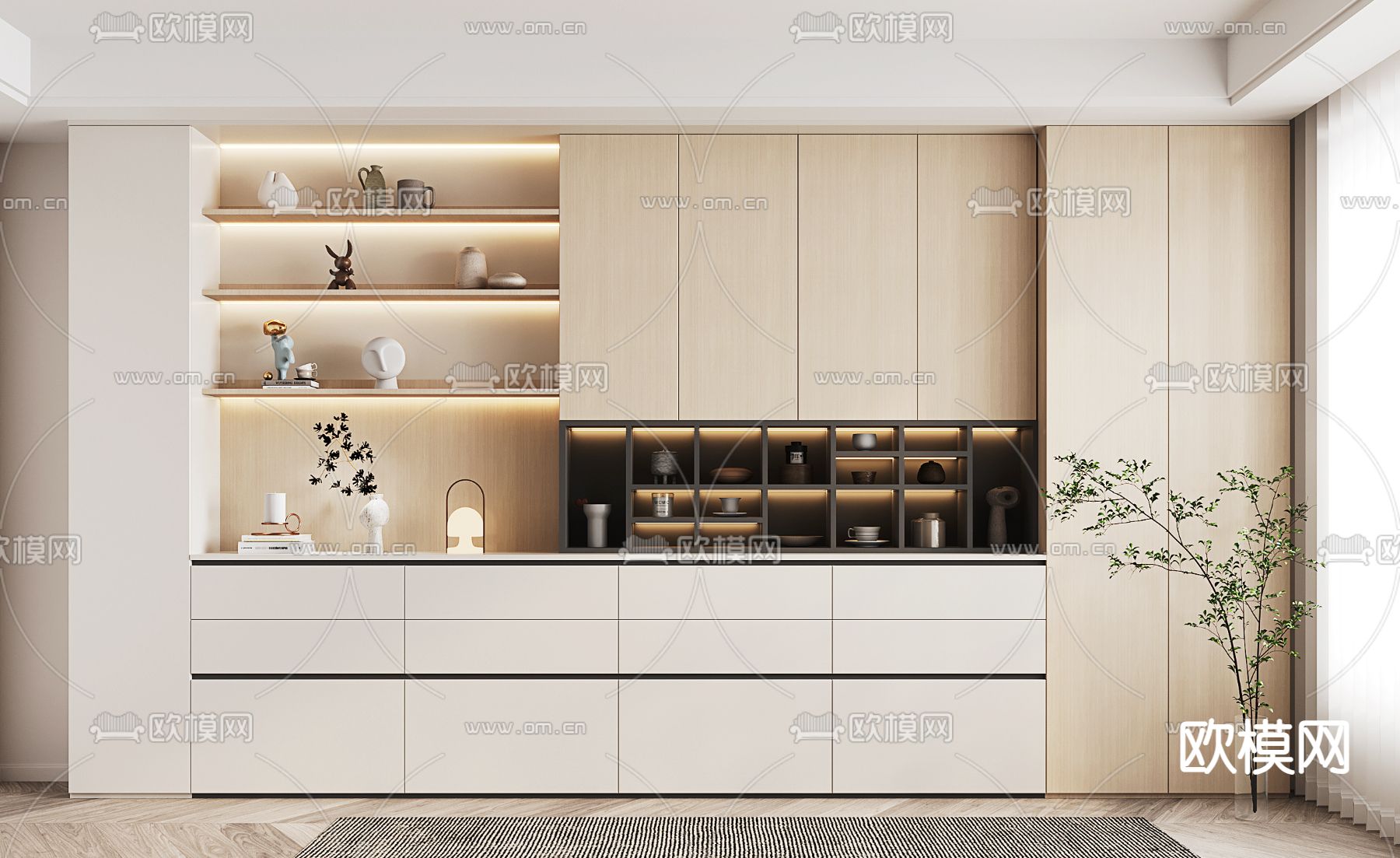 奶油风餐边柜3d模型下载