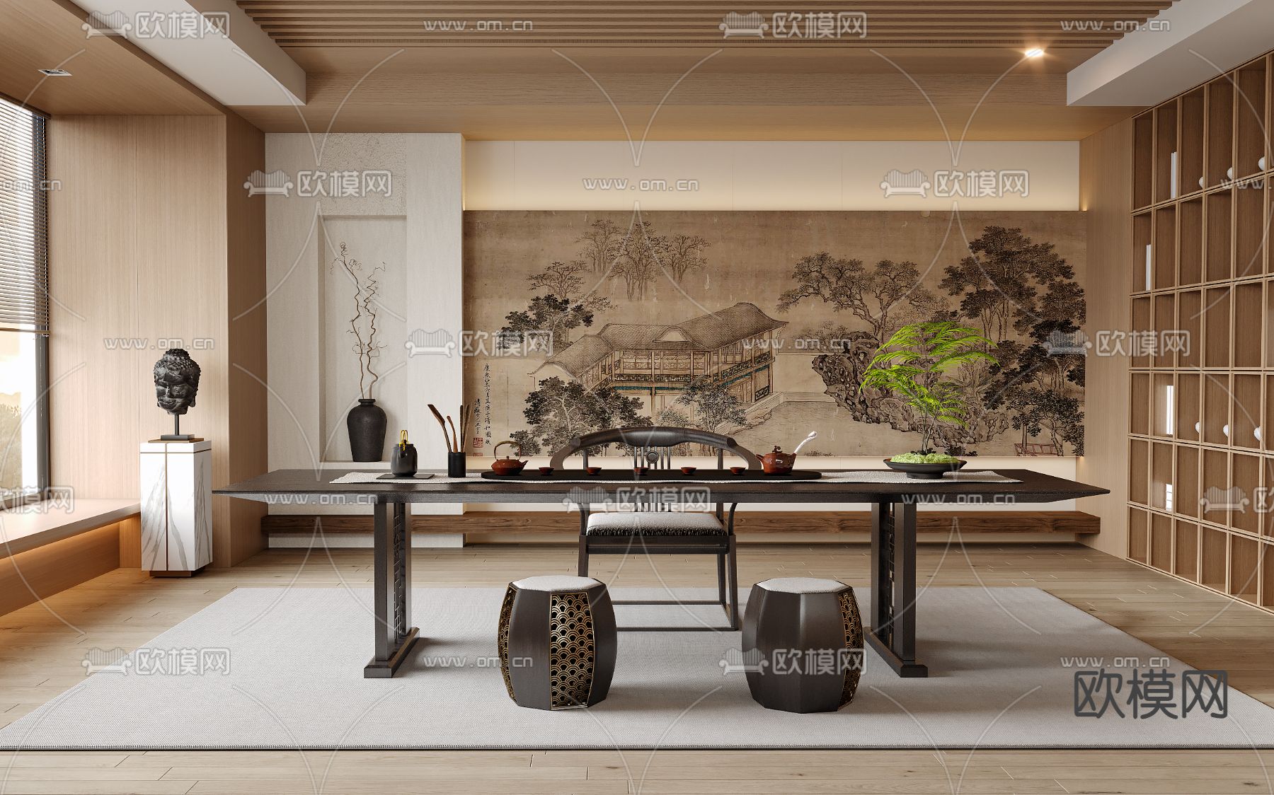 新中式茶室3d模型下载