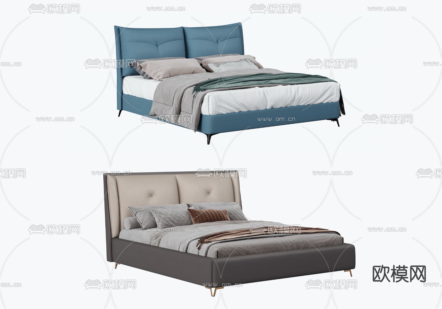 轻奢双人床3d模型下载（渲染图1）