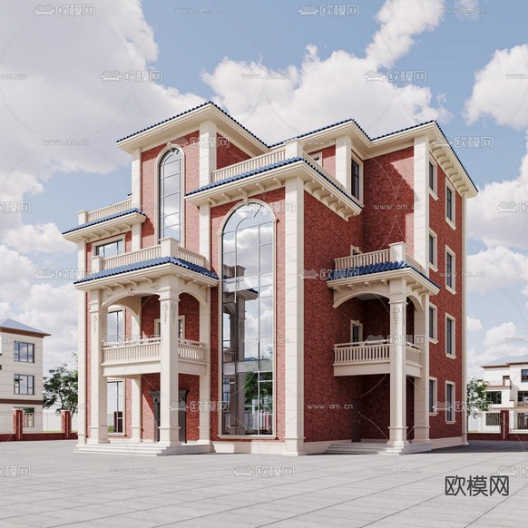 欧式别墅外观3d模型下载(渲染图2)