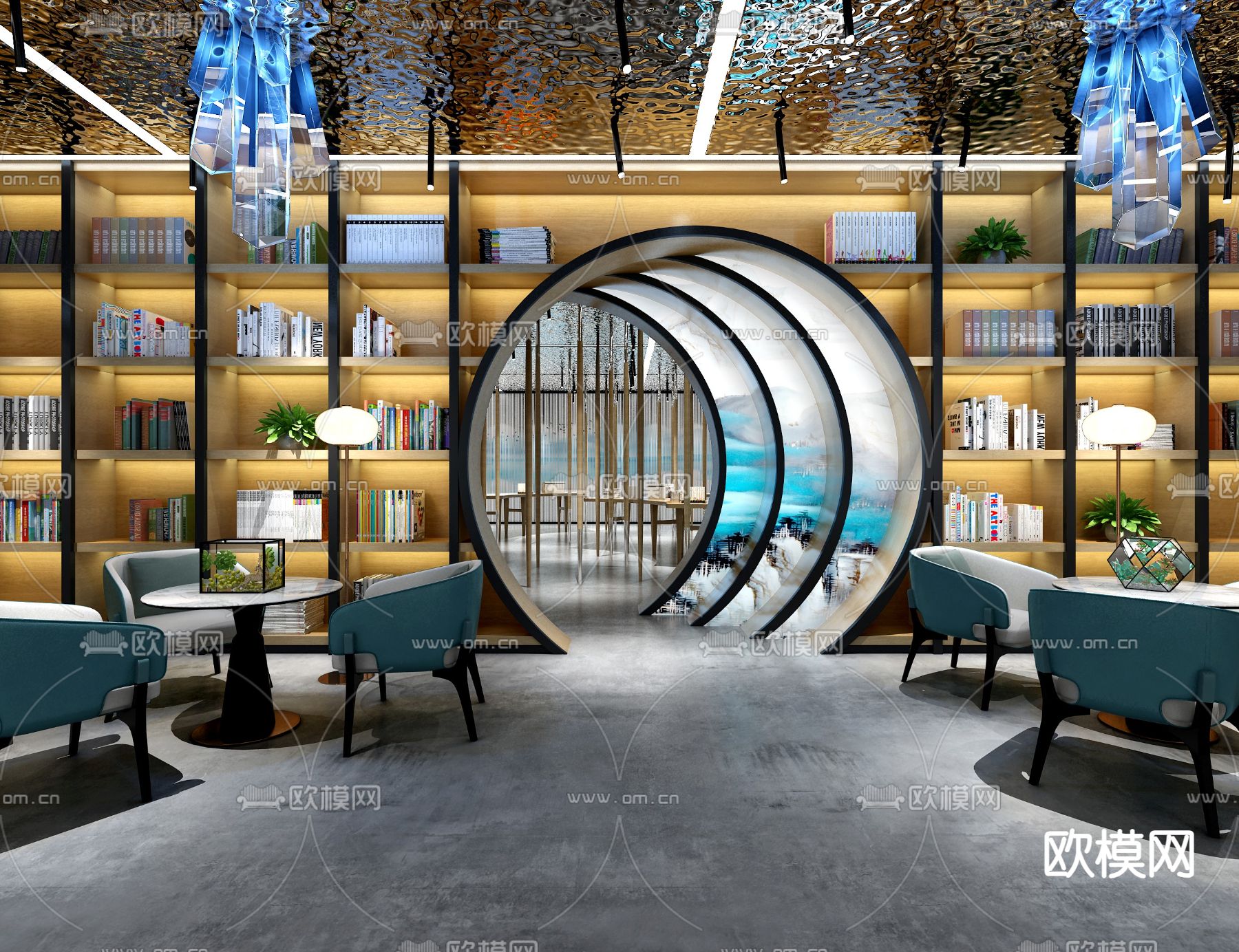 新中式图书馆 书店3d模型下载