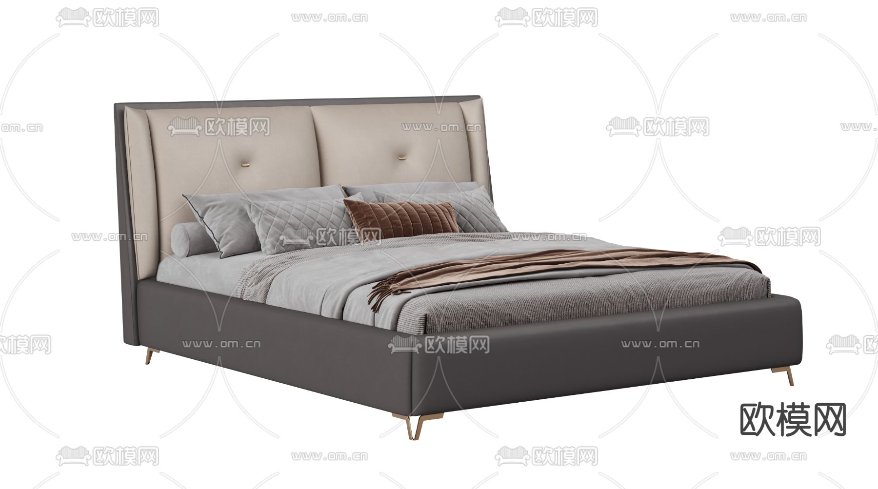 轻奢双人床3d模型下载（渲染图3）