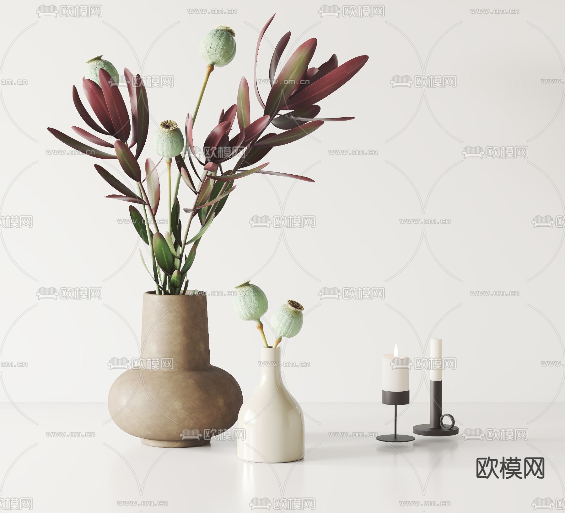 侘寂花瓶 花艺 插花3d模型下载_ID14230902_3dmax免费模型-欧模网