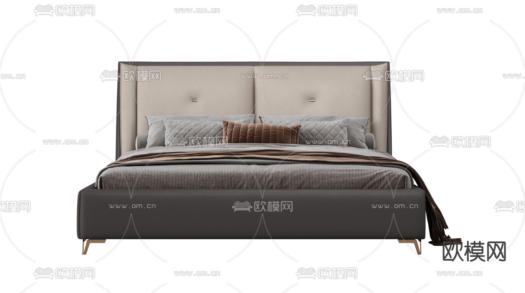 轻奢双人床3d模型下载（渲染图2）