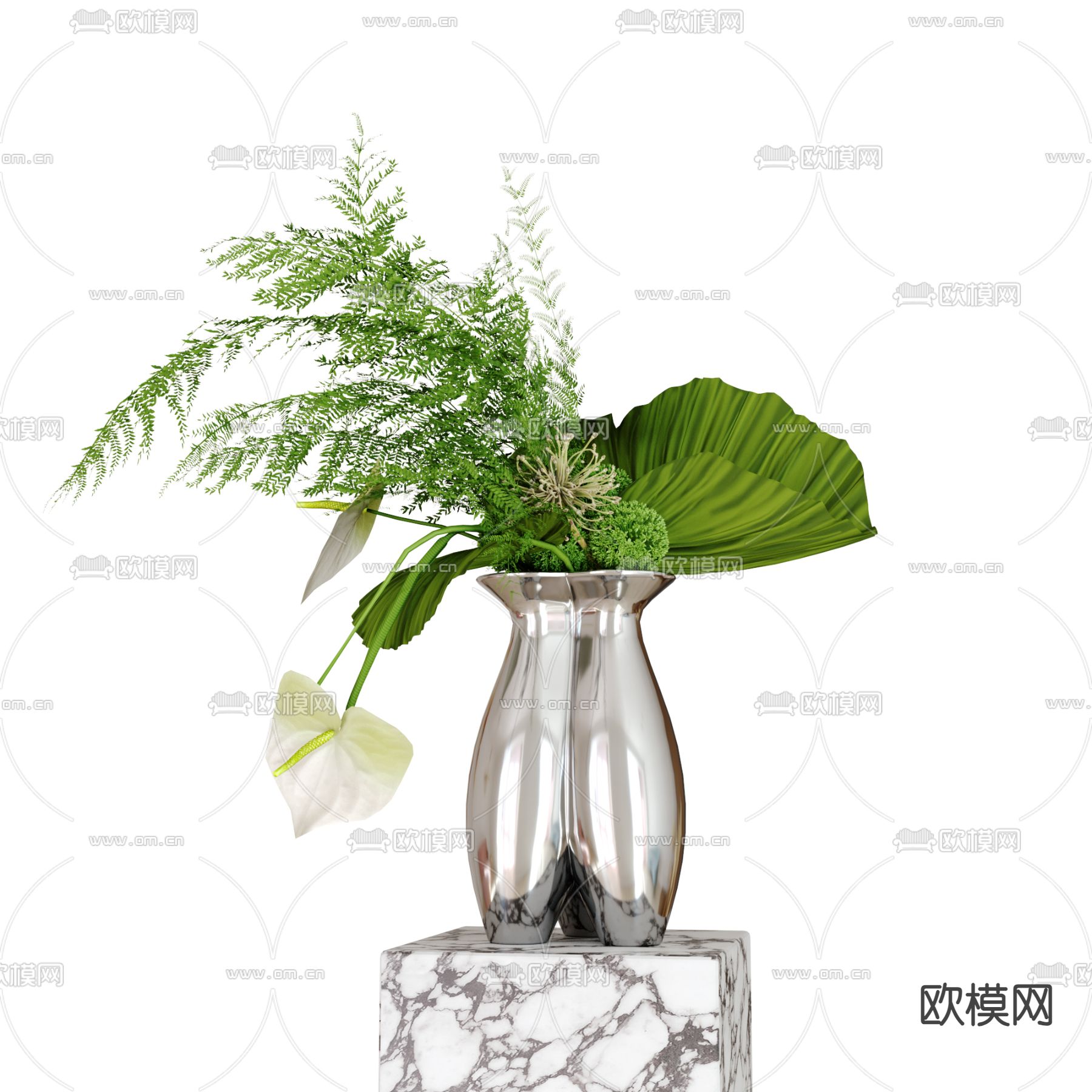 花瓶 插花 水生植物3d模型下载