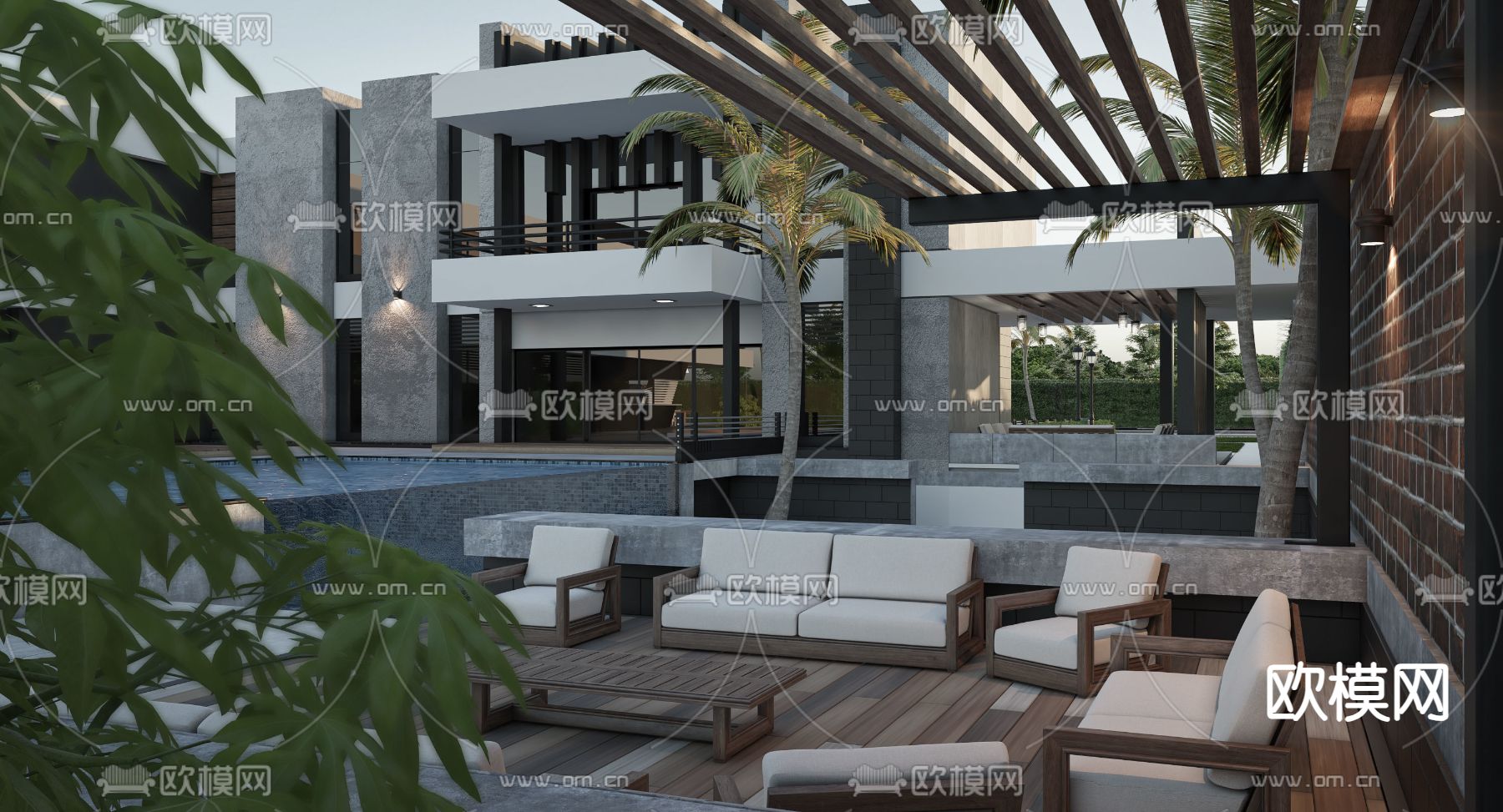 现代别墅外观3d模型下载（渲染图3）