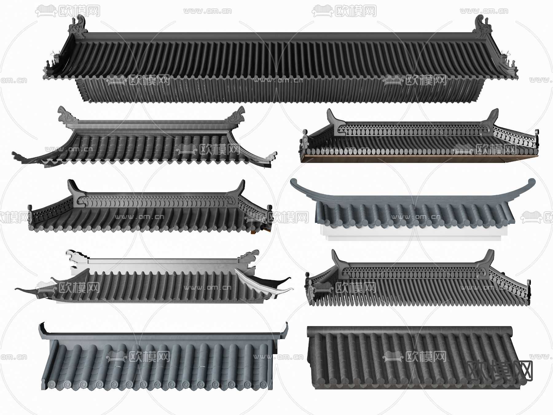 新中式屋檐 屋顶 瓦片3d模型下载